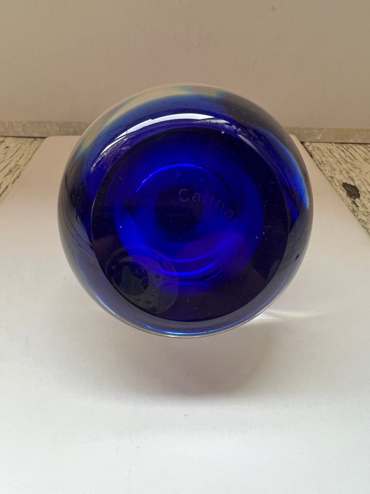 Mid-century cobalt Caithness art glass paperweight inkwell, 1970s