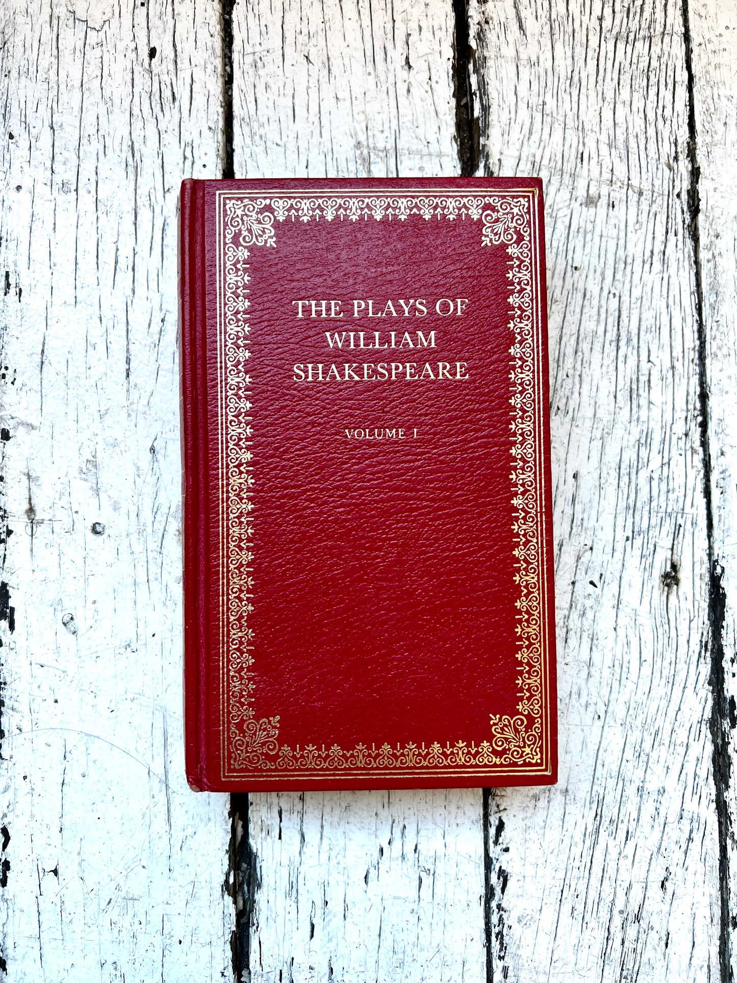 复古 Pebble Library 红色皮革镀金莎士比亚戏剧第一卷，精装书，1985 年