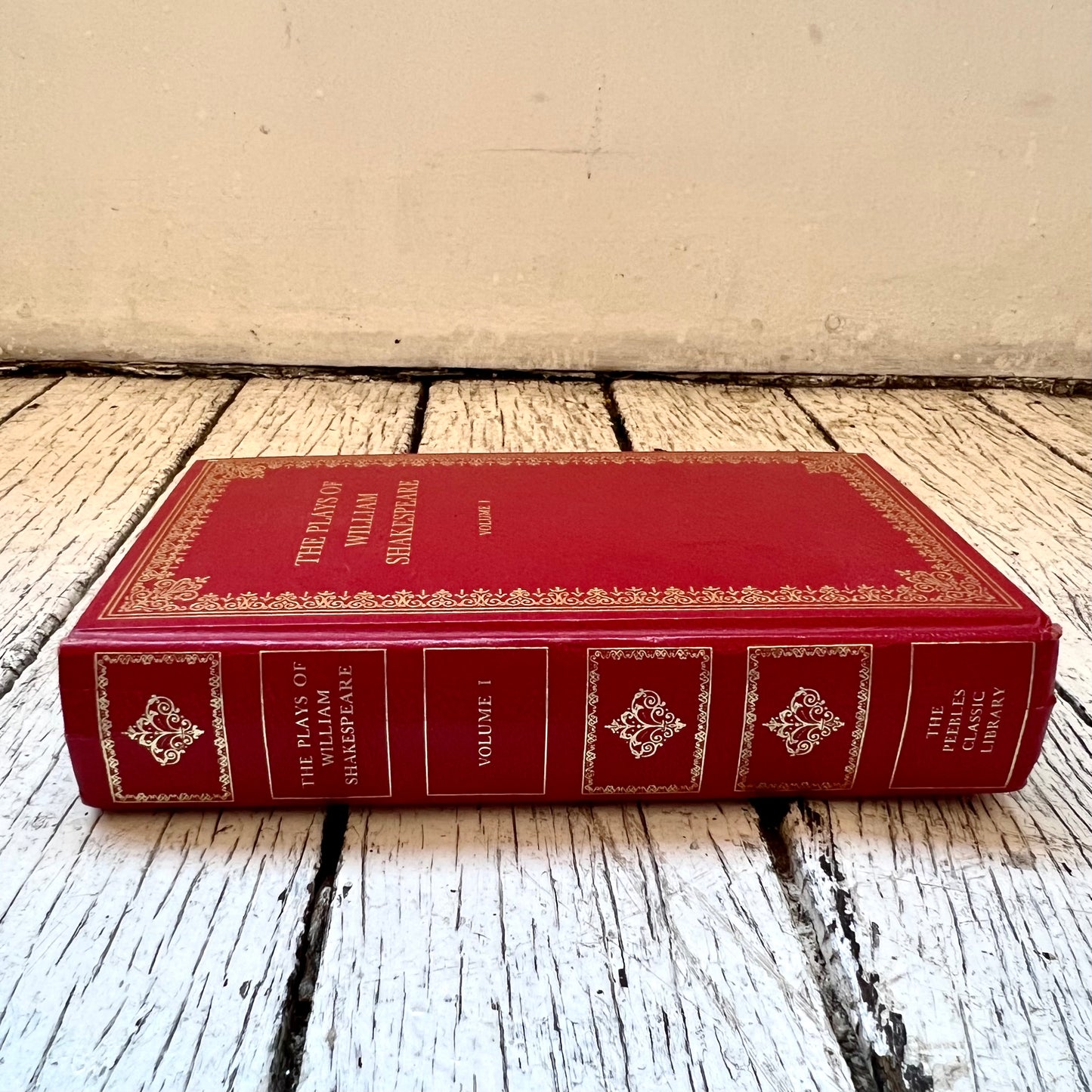 Vintage Pebble Library Red Leather and Gilt Volume I of Shakespeare's Plays, Hardcover Book, 1985