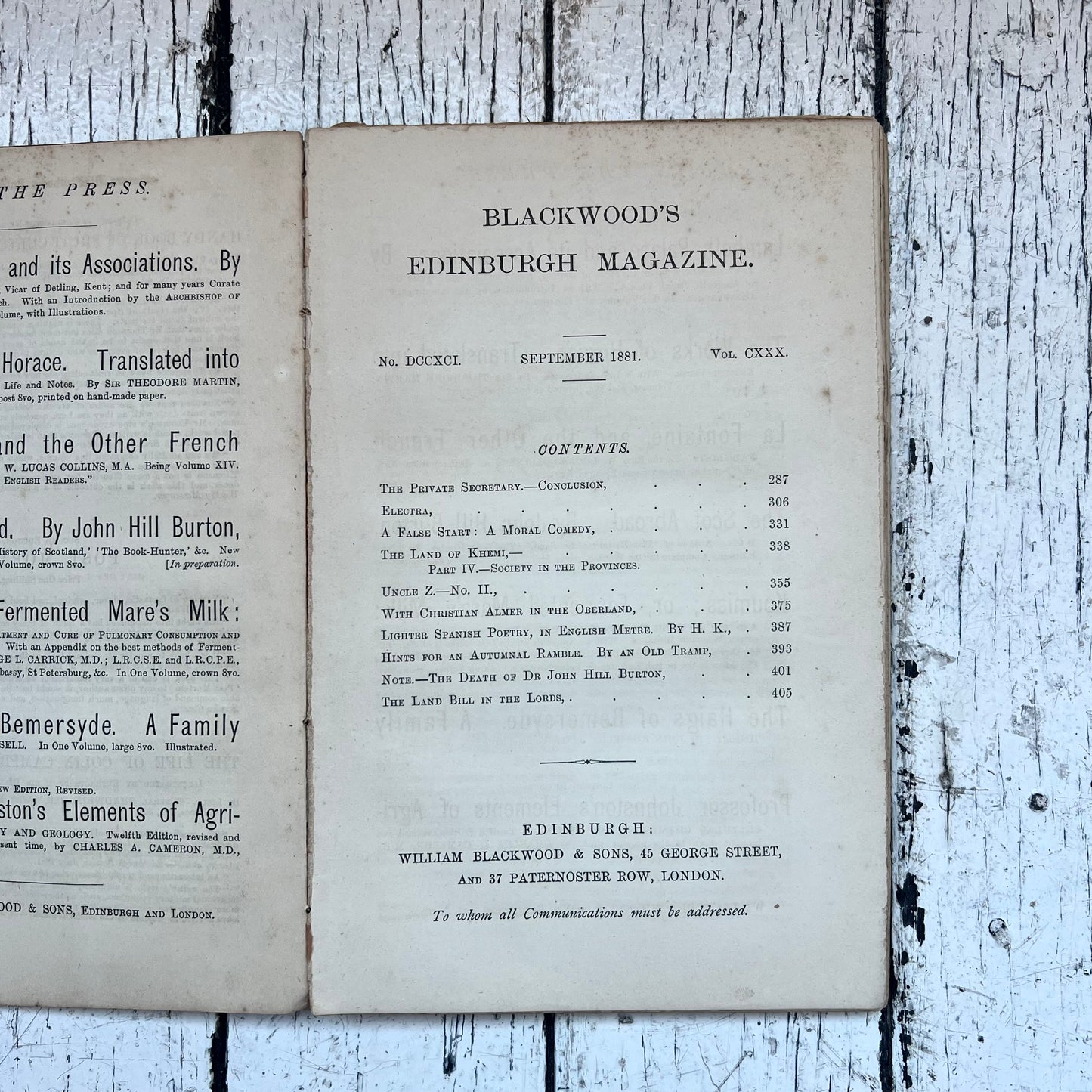 Antique Blackwood’s Edinburgh Magazine, September 1881 edition