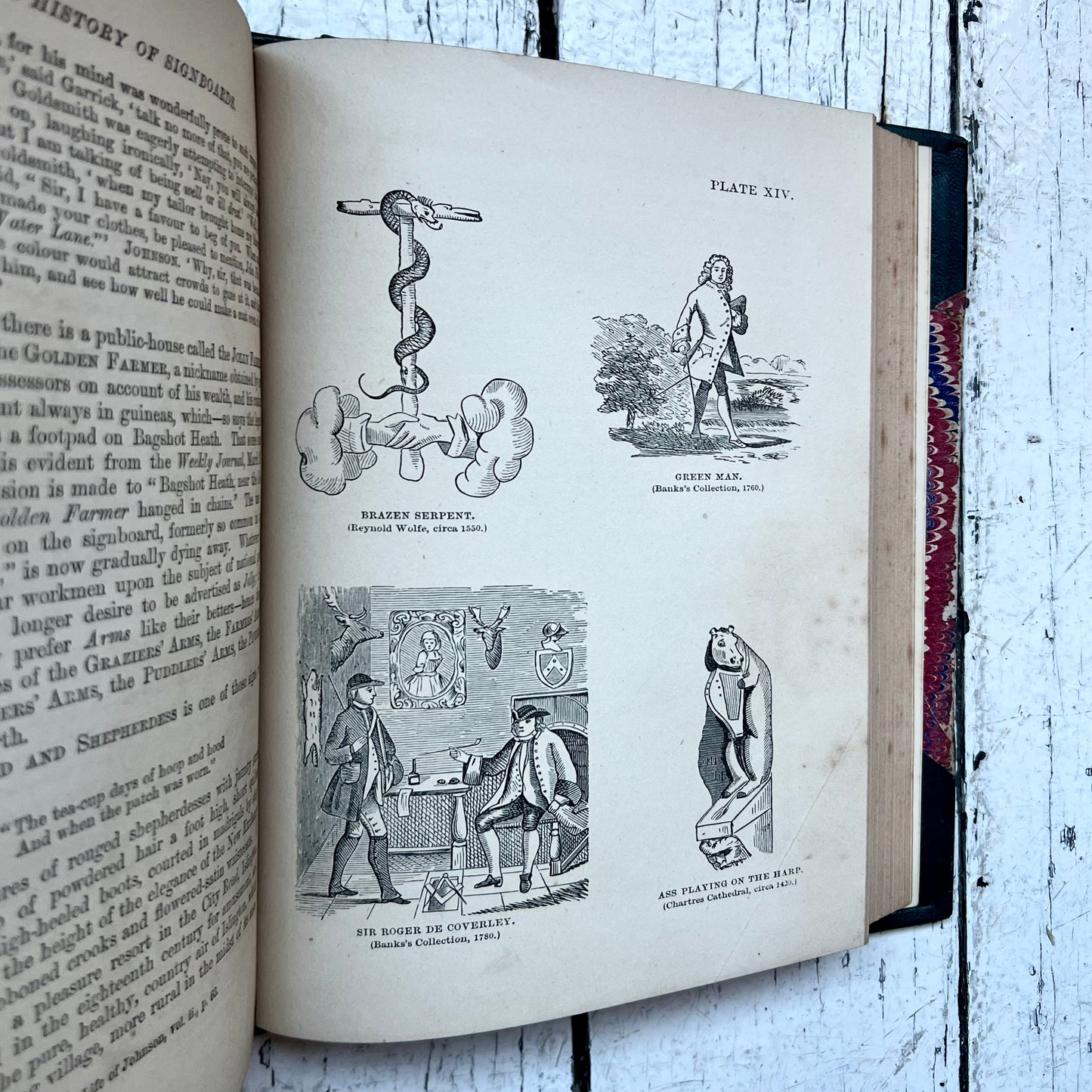 2nd edition “The History of Signboards, From the Earliest Times to the Present Day” by Jacob Larwood & John Camden Hotten. Rare early Melbourne marbled and half leather binding.