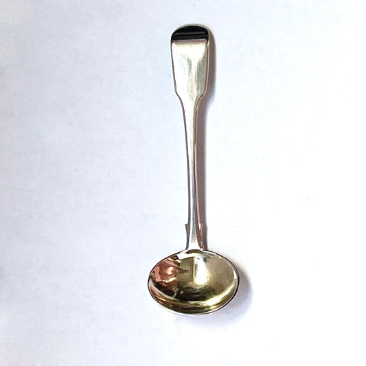 Georgian sterling silver mustard spoon with marks for Dublin, 1824 and maker’s marks attributed to James Brady (I.B)