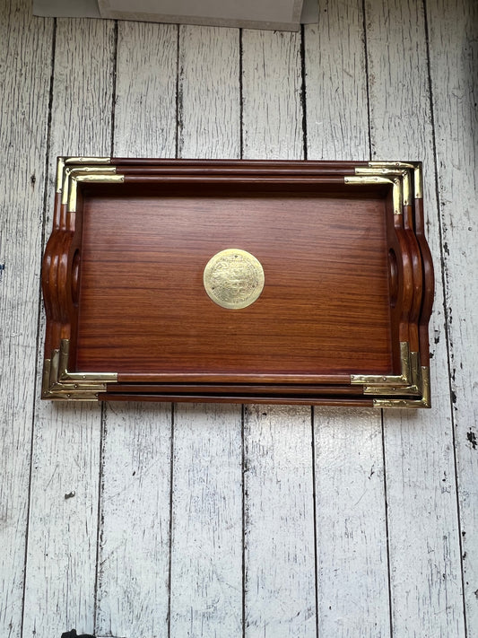 Set of three vintage midcentury Chinese rosewood and brass nesting trays