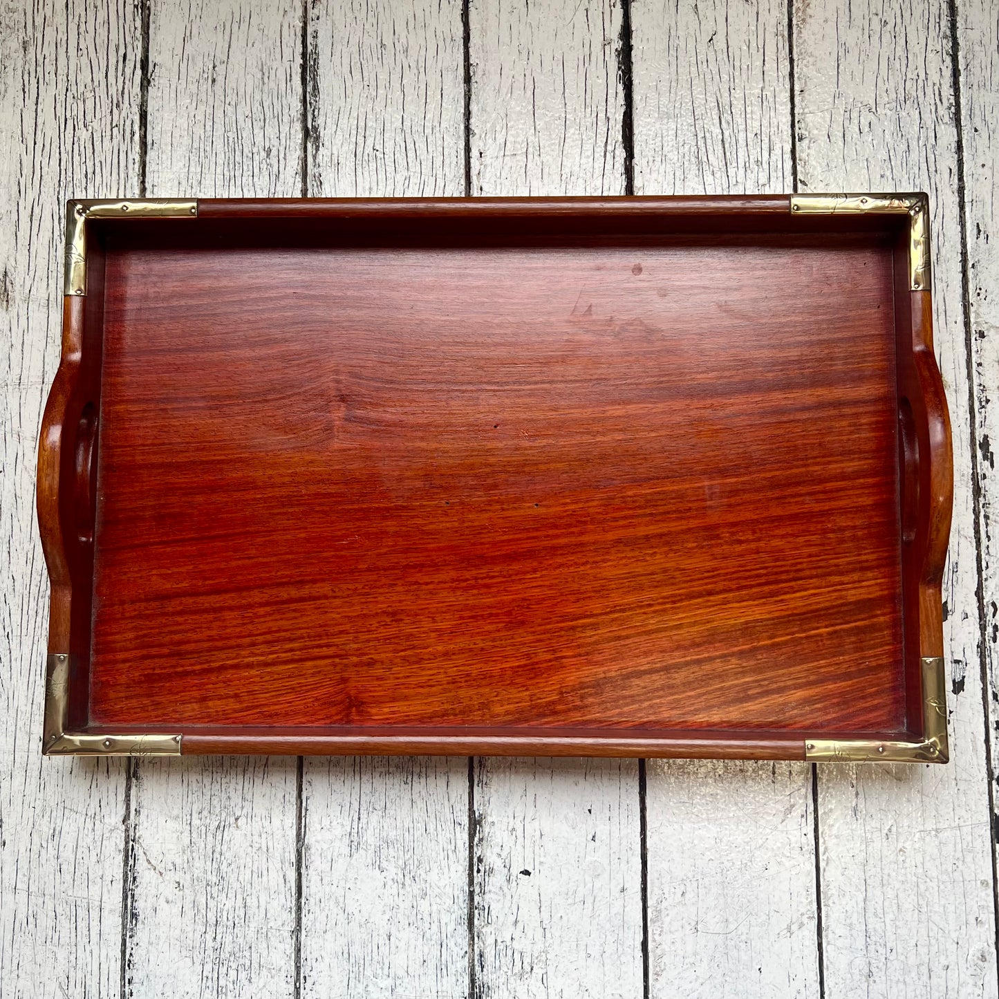 Set of three vintage midcentury Chinese rosewood and brass nesting trays