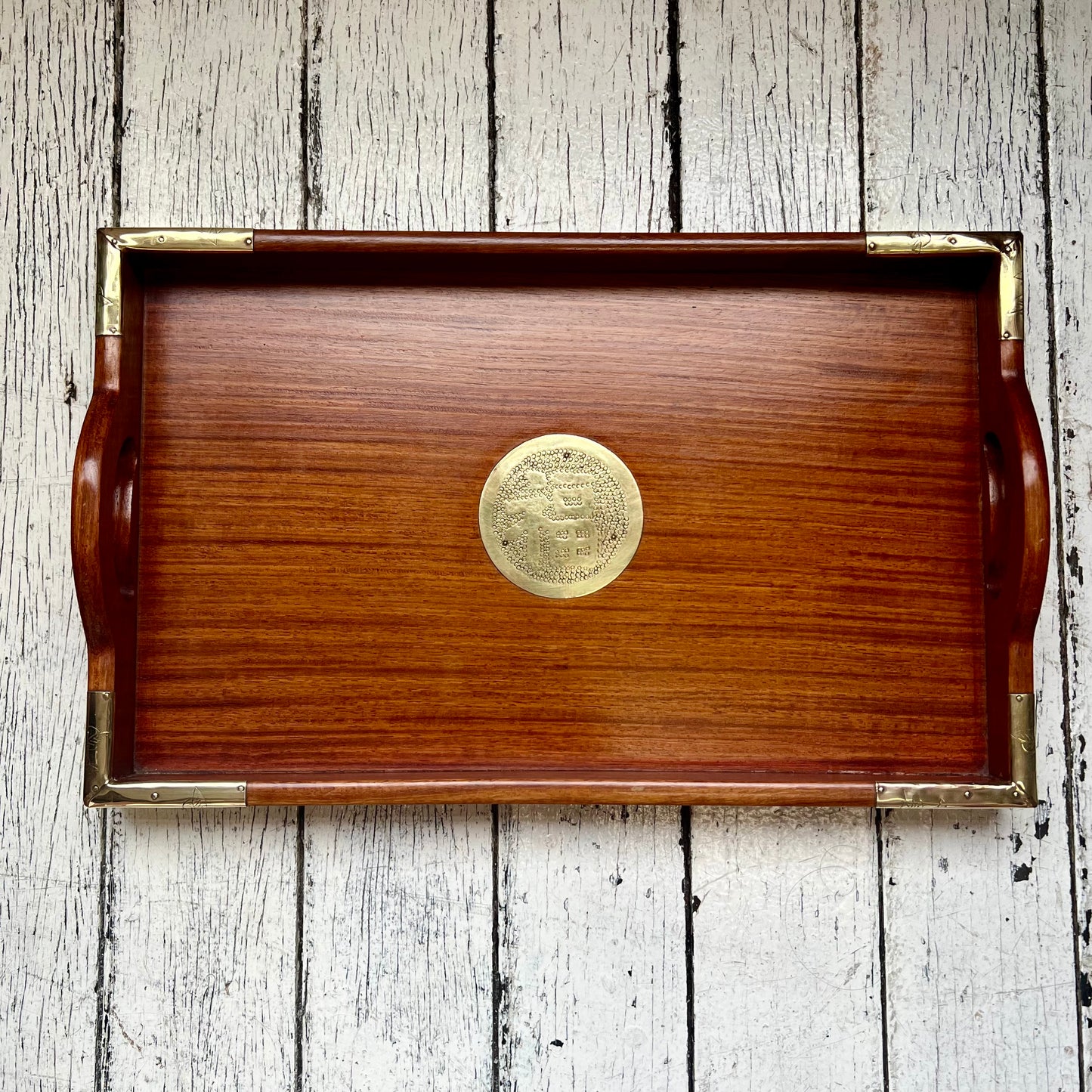 Set of three vintage midcentury Chinese rosewood and brass nesting trays