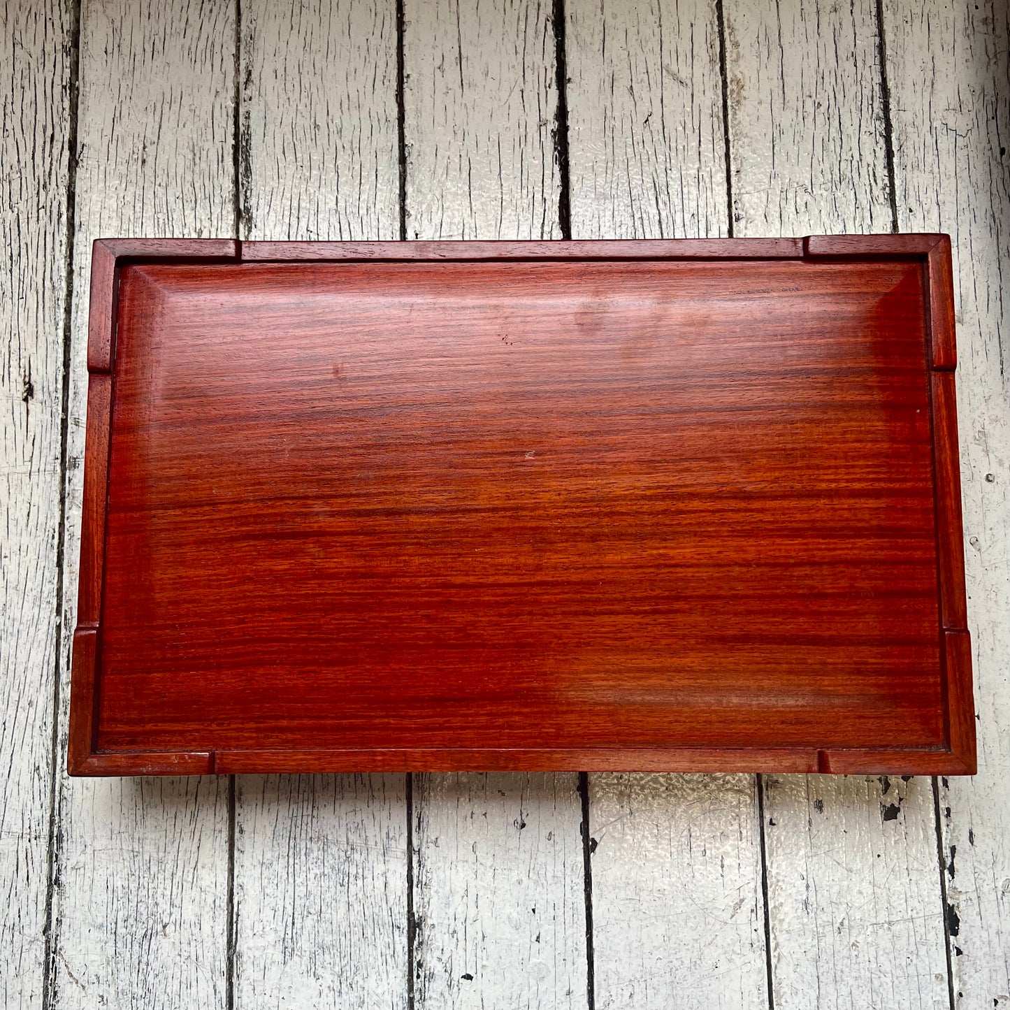 Set of three vintage midcentury Chinese rosewood and brass nesting trays