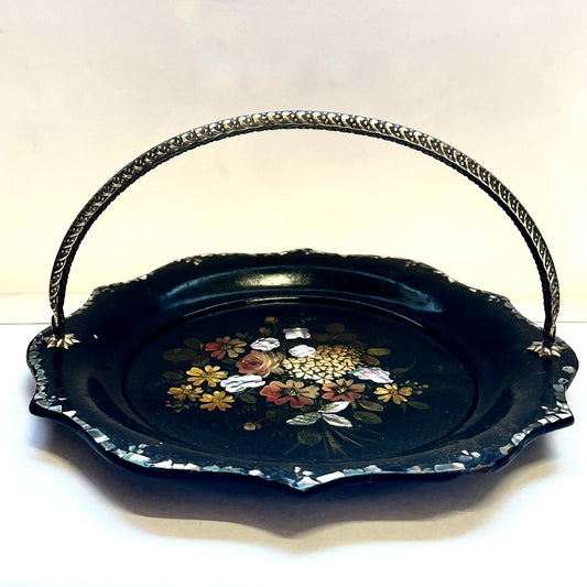Mid to late Victorian brass-handled papier-mache tray and/or cake basket circa 1847-1870