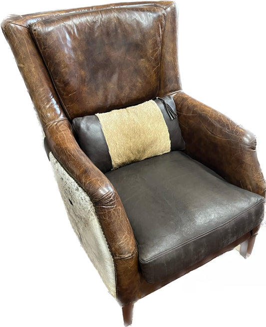 20 世纪复古风格牛皮和棕色皮革俱乐部椅