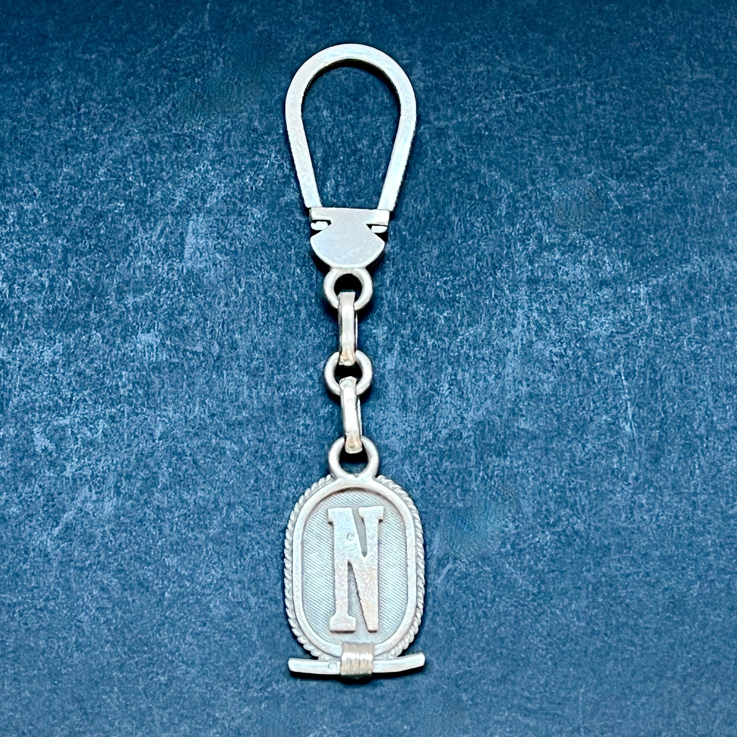 Midcentury Egyptian .800 silver keychain, initial N