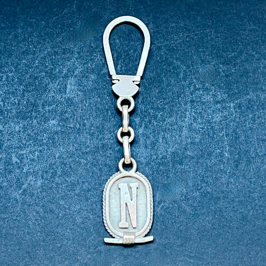 Midcentury Egyptian .800 silver keychain, initial N