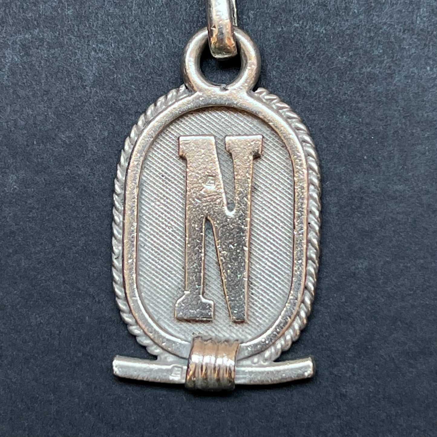 Midcentury Egyptian .800 silver keychain, initial N