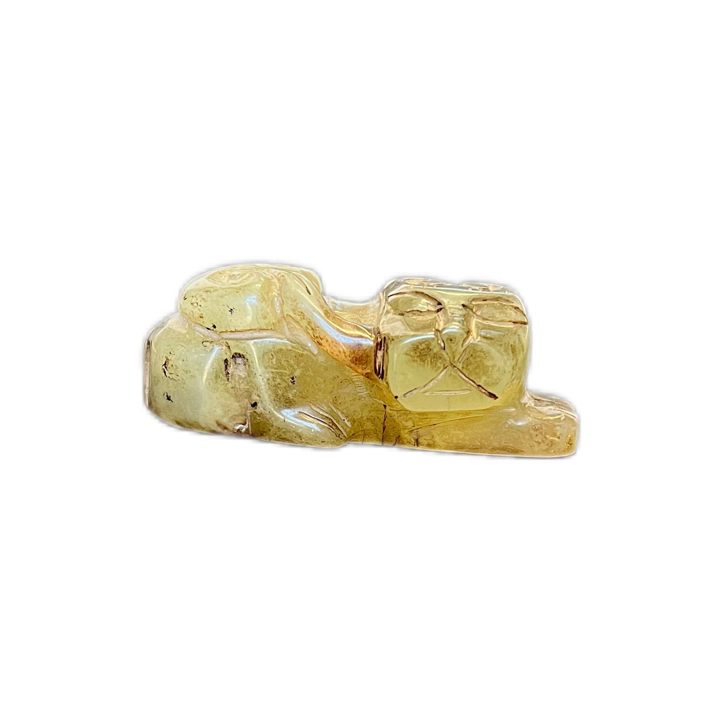 Vintage nephrite celadon jade carved mythical feline beast pendant
