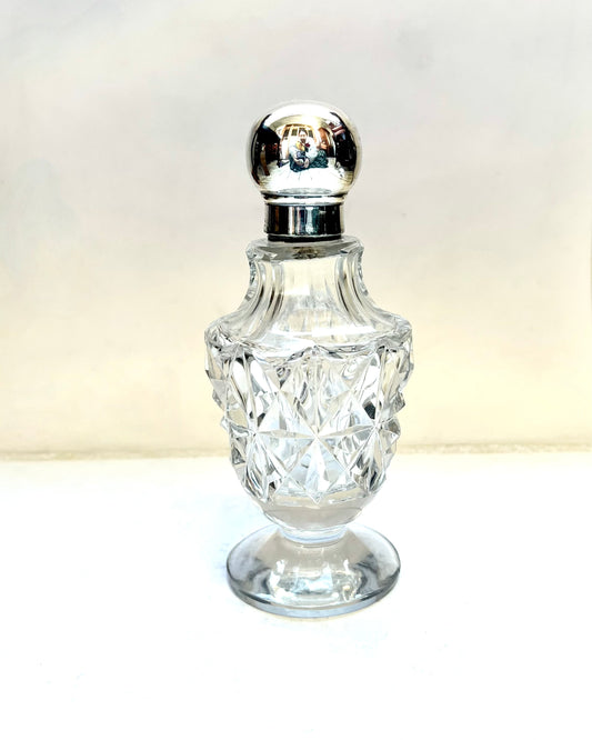 Antique George V cut glass and sterling silver toiletry/scent bottle, London 1919