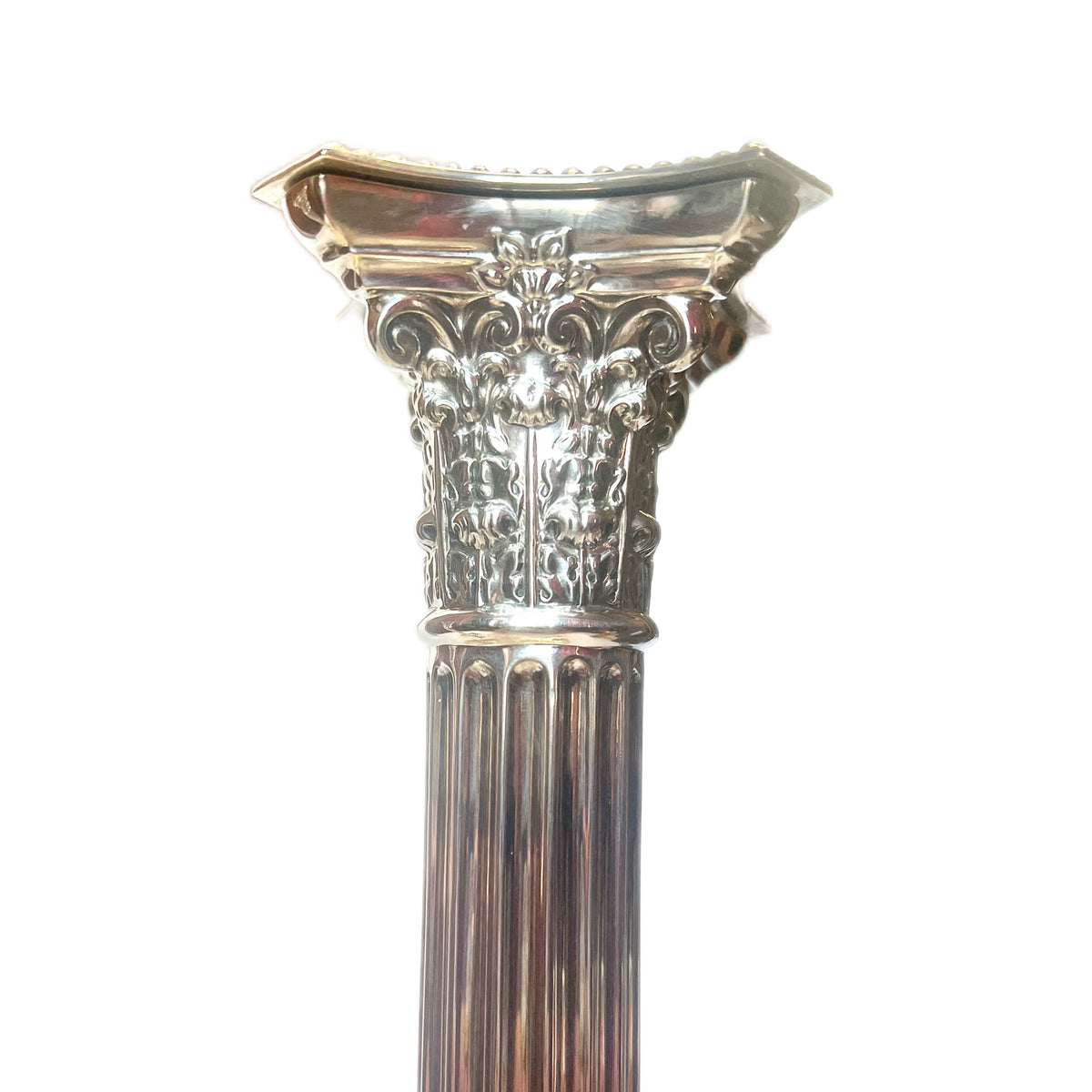 Pair of large antique Edwardian sterling silver Corinthian column candlesticks