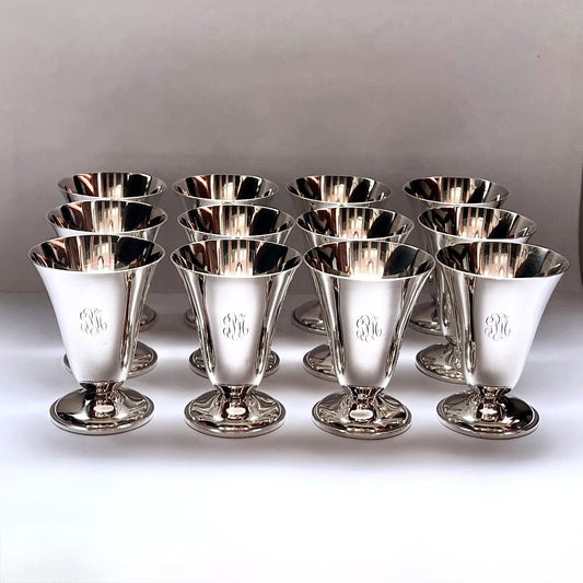 Antique American sterling silver set of 12 cups, Julius Olaf Randahl, Chicago Arts and Crafts