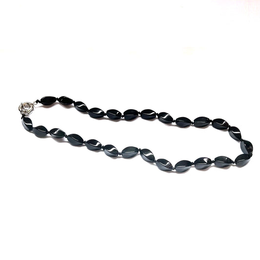 Vintage hand-knotted necklace strand of black onyx beads