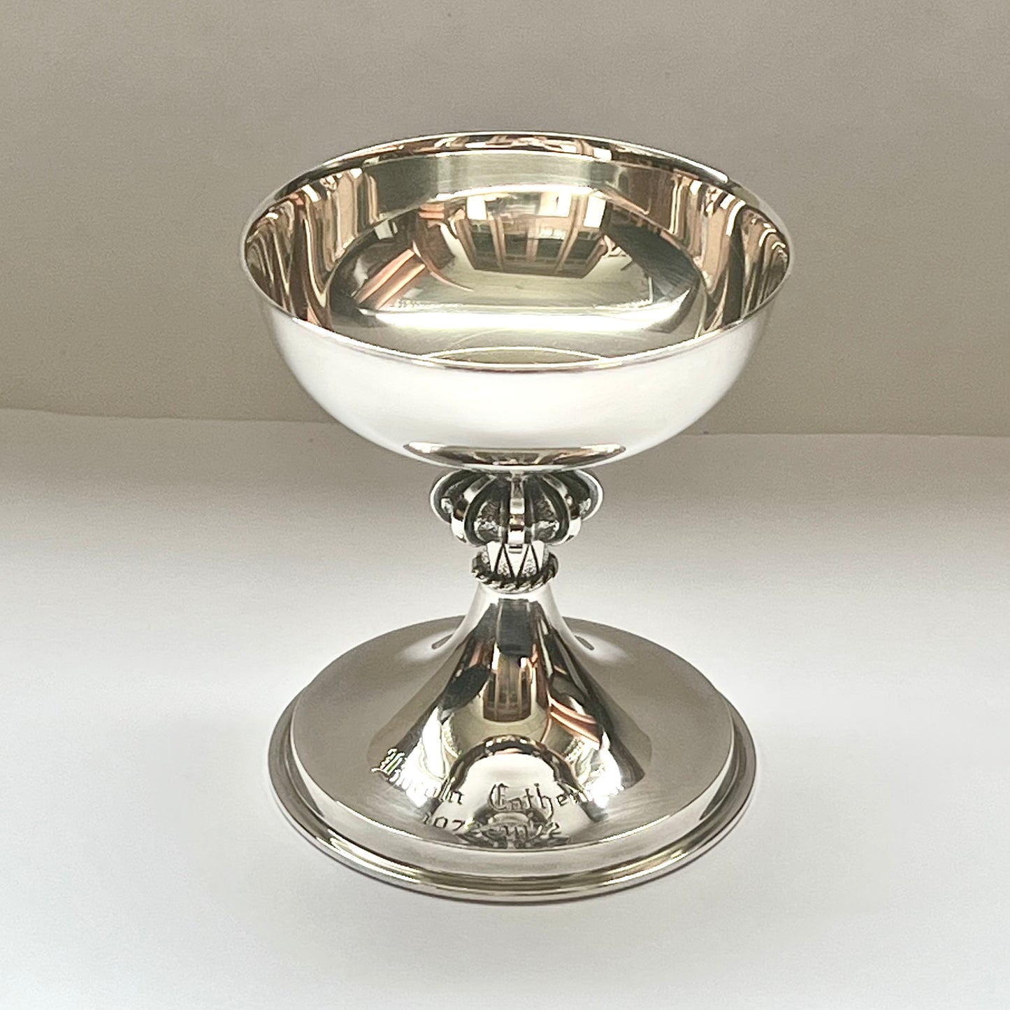 Queen Elizabeth II sterling silver chalice with knopped stem, Birmingham 1972, Commemorating 900th year of Lincoln Cathedral