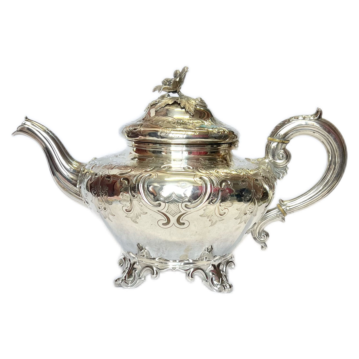 Antique High Victorian Barnard Brothers sterling silver teapot in late Regency style