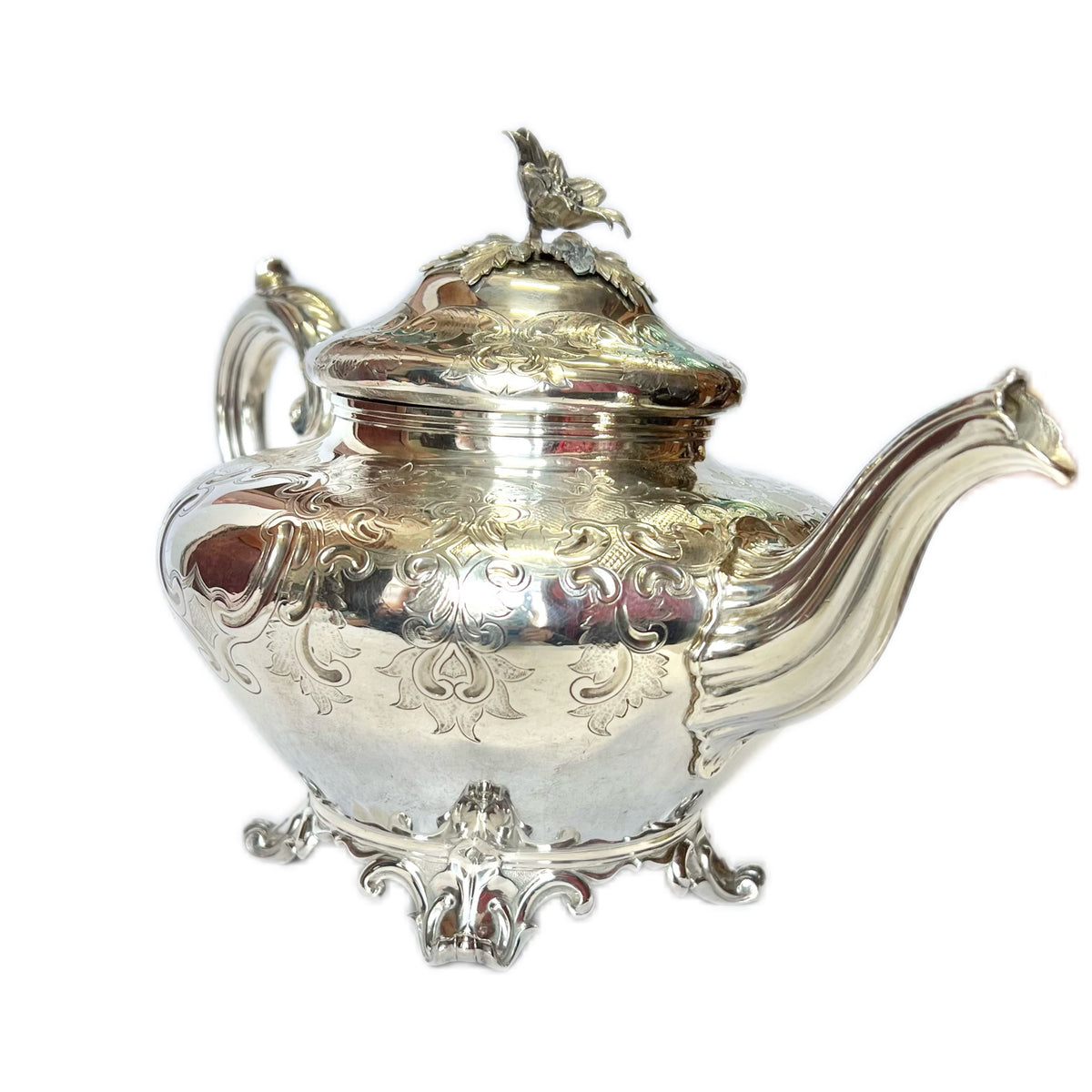 Antique High Victorian Barnard Brothers sterling silver teapot in late Regency style