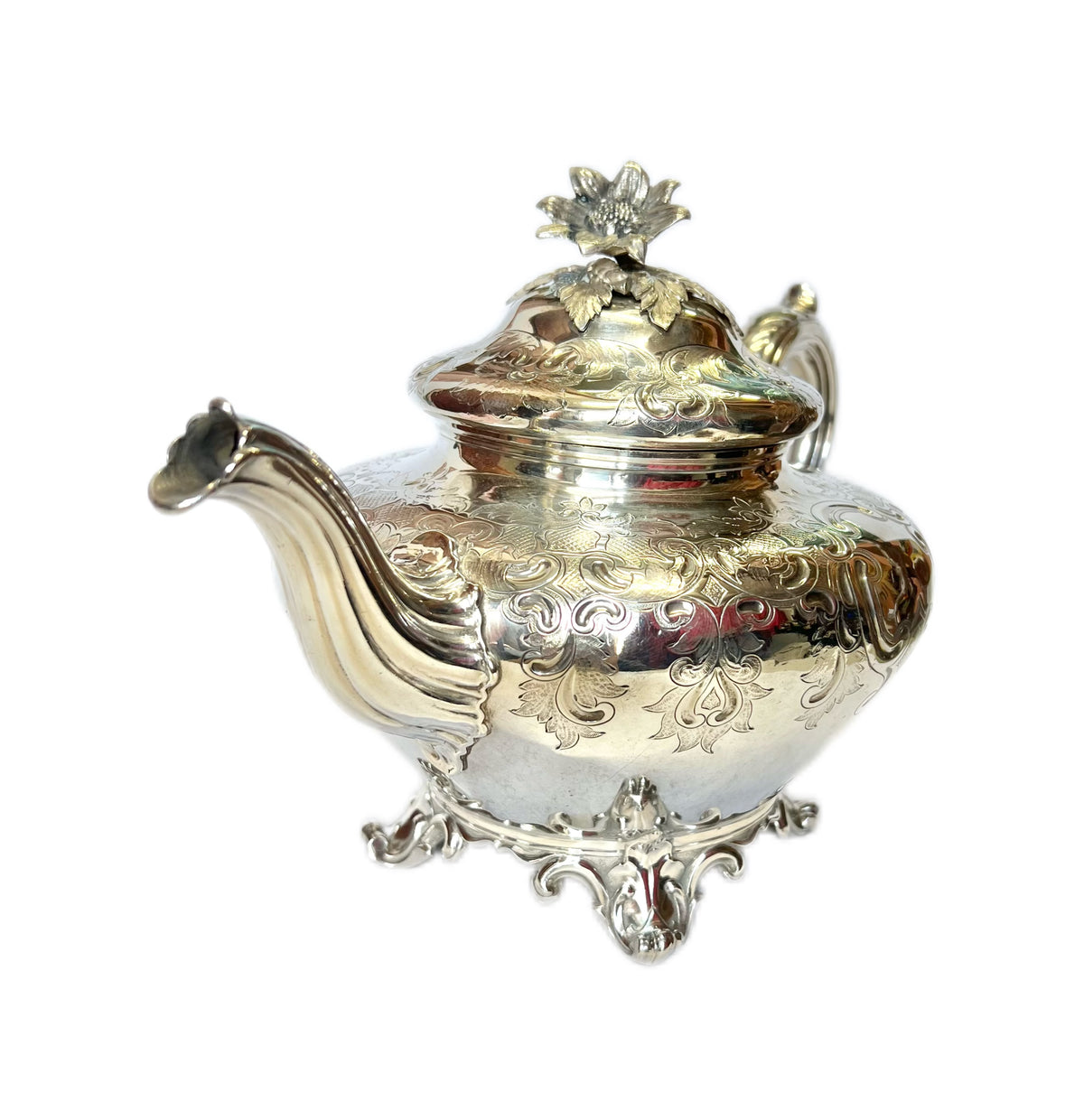 Antique High Victorian Barnard Brothers sterling silver teapot in late Regency style