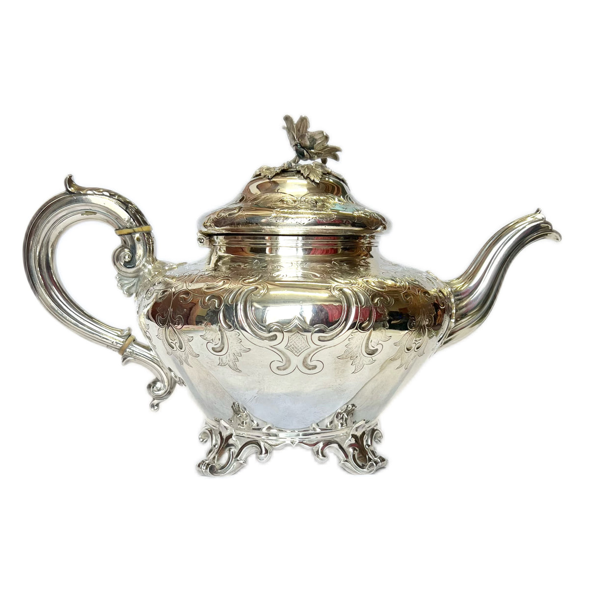 Antique High Victorian Barnard Brothers sterling silver teapot in late Regency style