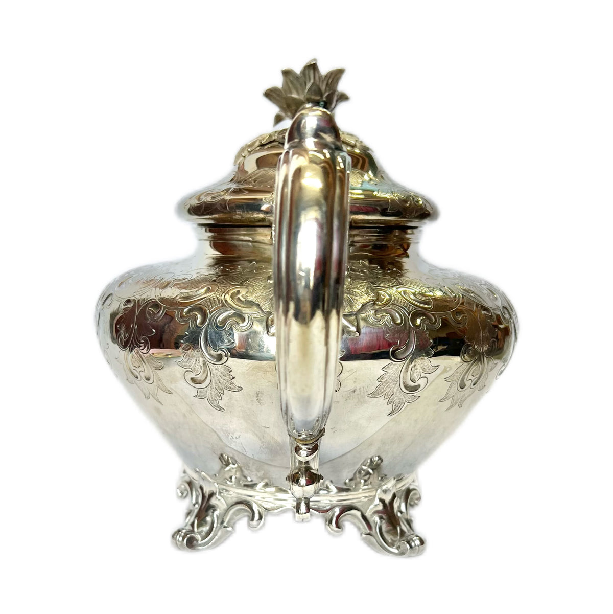 Antique High Victorian Barnard Brothers sterling silver teapot in late Regency style