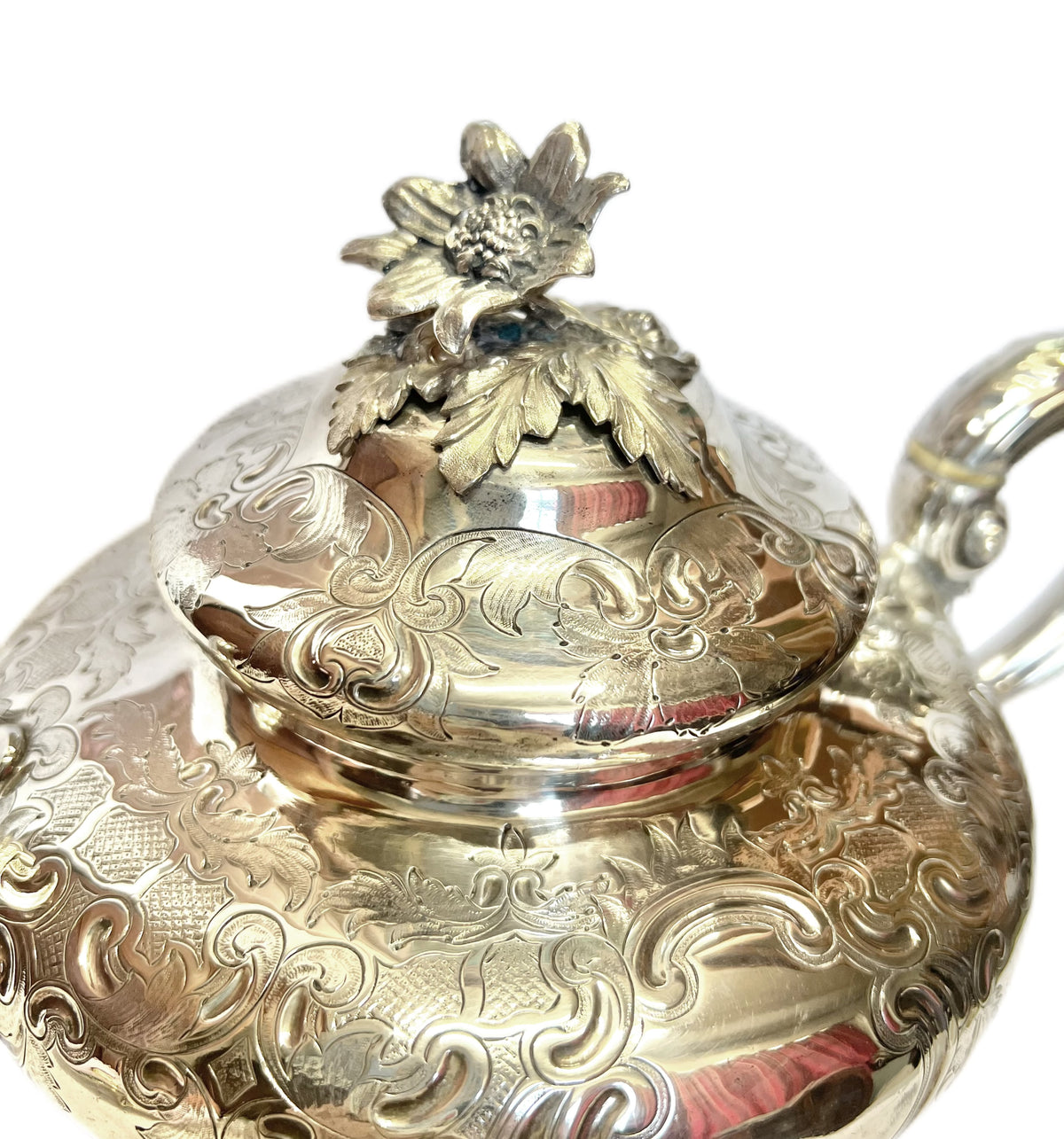Antique High Victorian Barnard Brothers sterling silver teapot in late Regency style