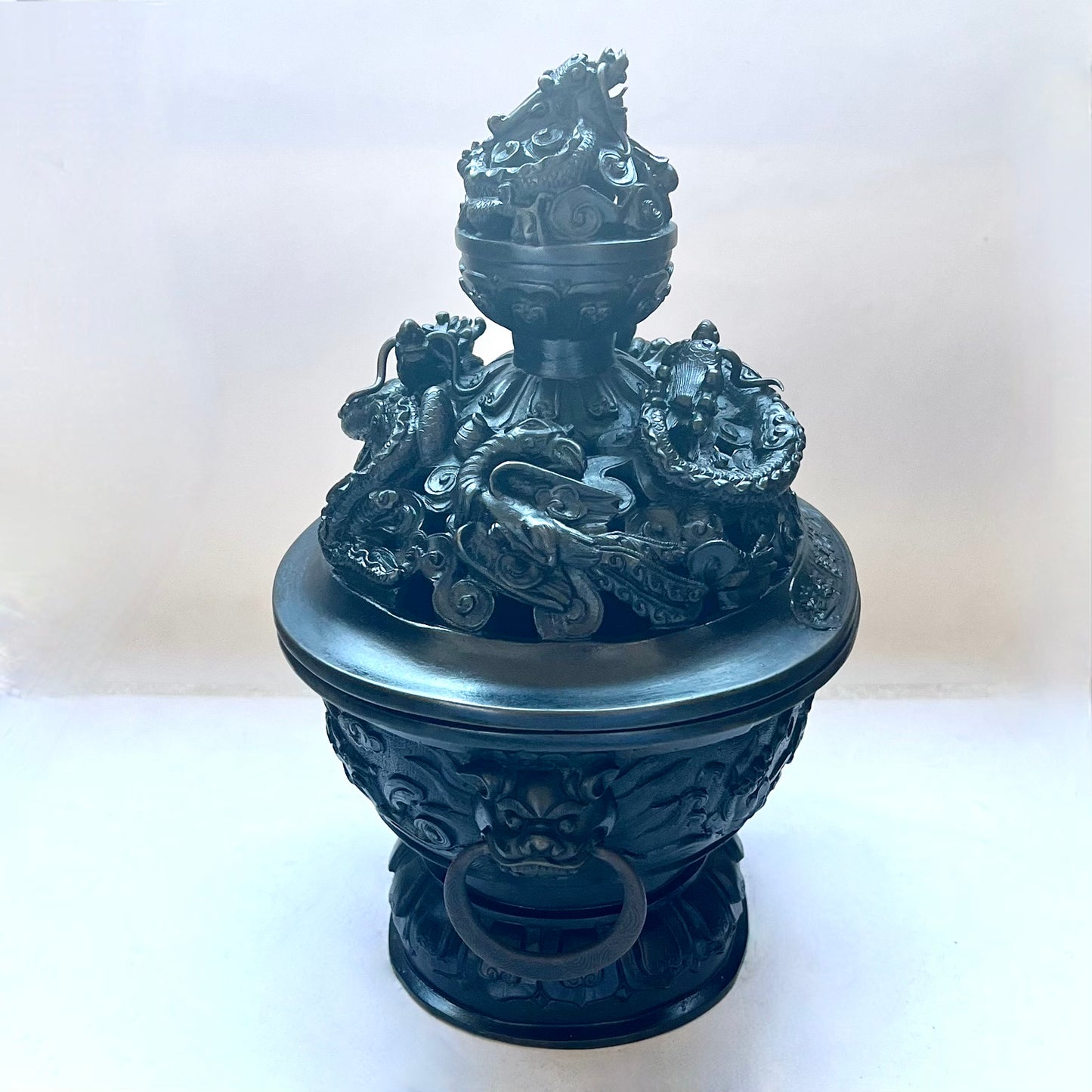 Large and substantial vintage near antique Dragon and Phoenix Chinese bronze censer, likely early to mid 20th century