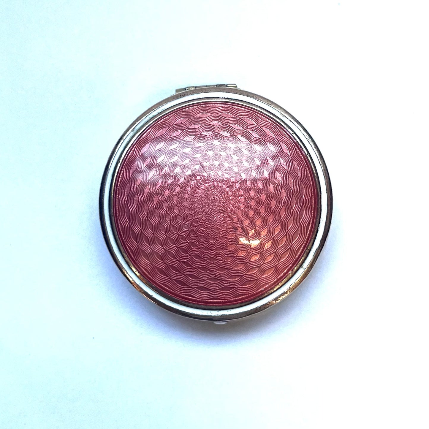 Vintage French Art Deco Houbigant red guilloché enamel and brass pressed powder compact