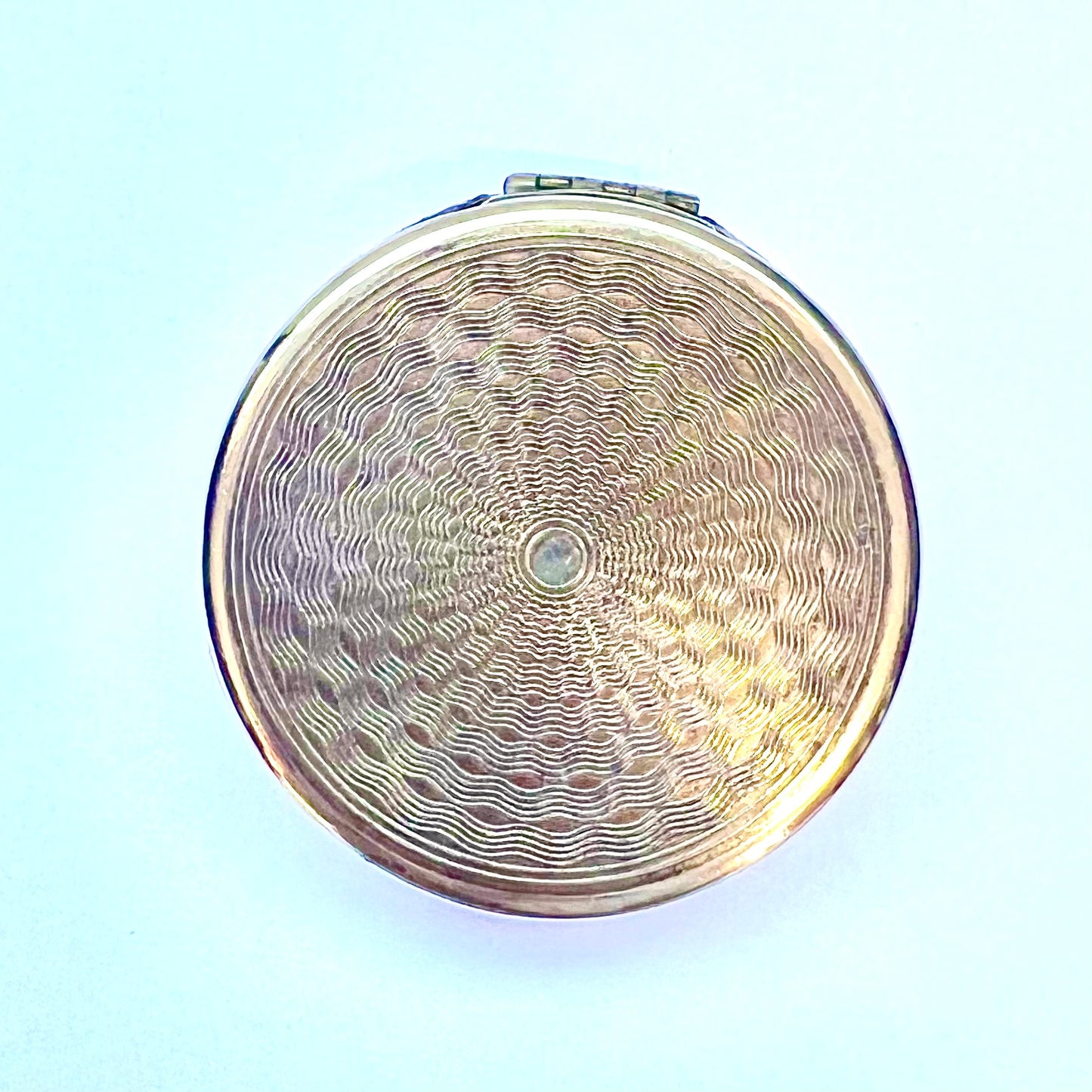 Vintage French Art Deco Houbigant red guilloché enamel and brass pressed powder compact