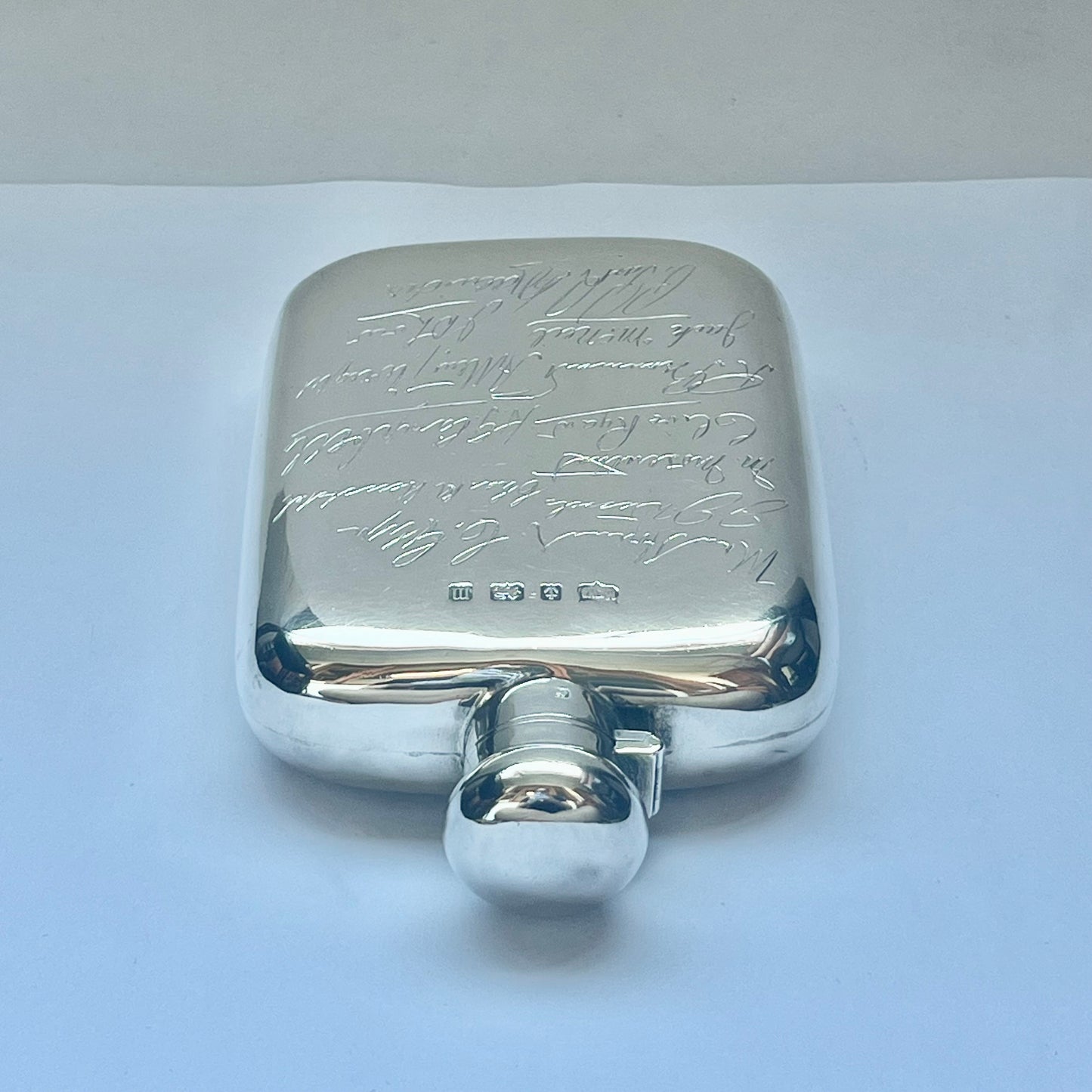 Antique Mappin & Webb sterling silver signed flask with various autographs, attributed to sporting interests to be determined, possibly South African cricket team