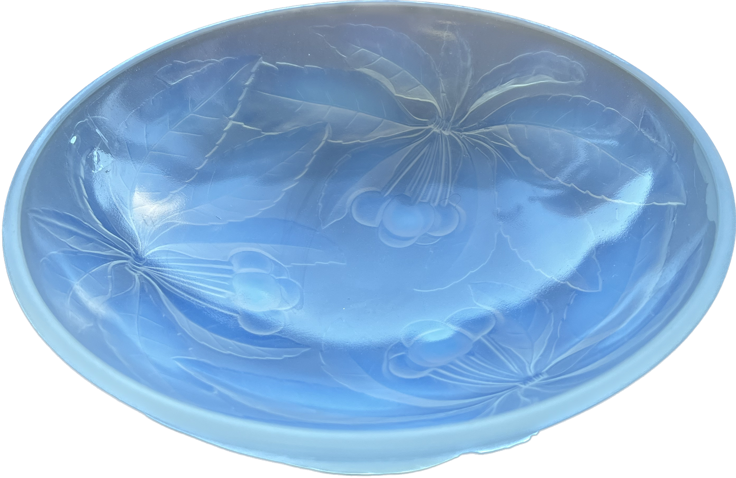 Exceptionally Luminous French Art Deco Opalescent Glass Bowl with Cherry Motif by G Vallon