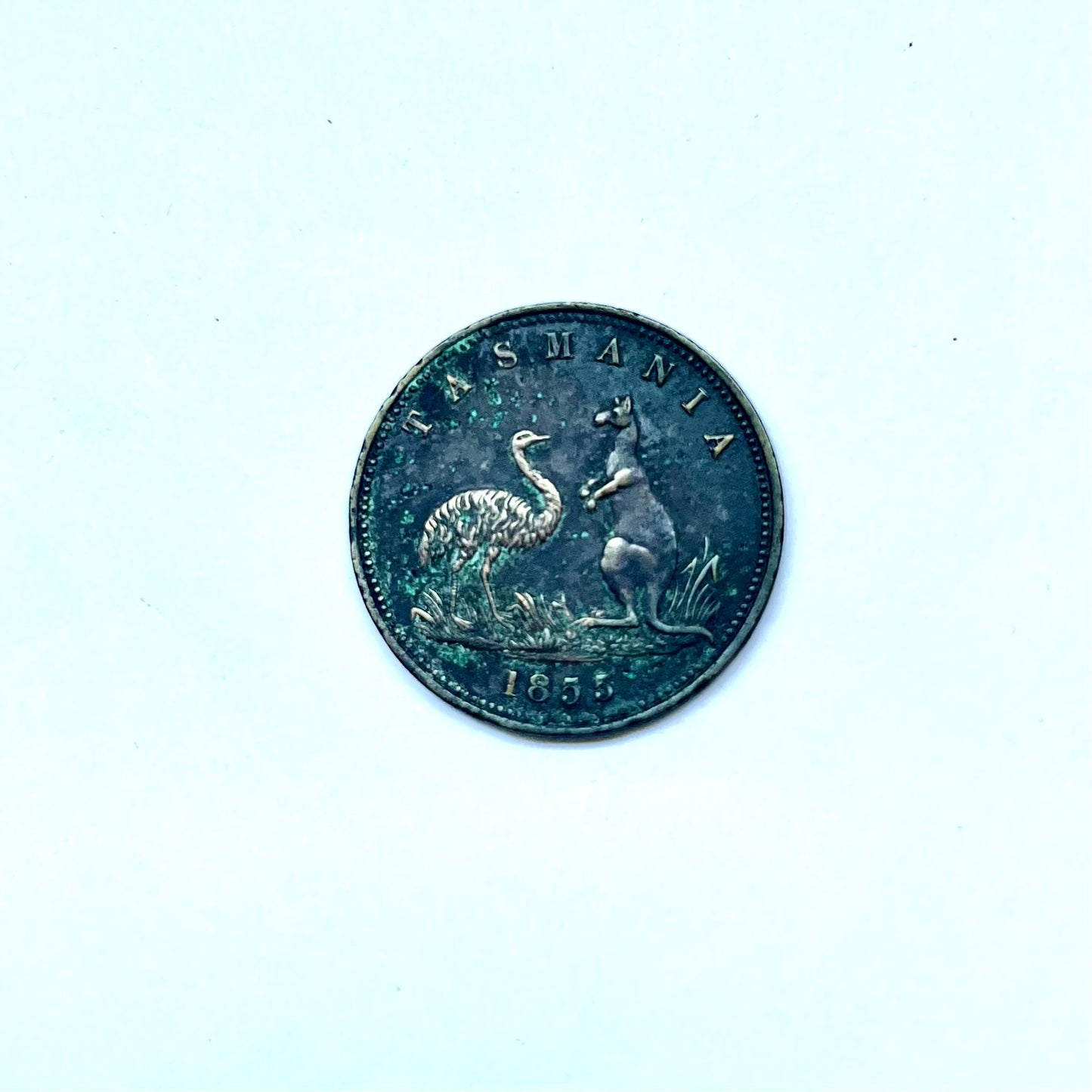 Rare mid 19th century early Australian 1 penny store token for Lewis Abrahams Draper, Liverpool Street Hobart Town, dated 1855.