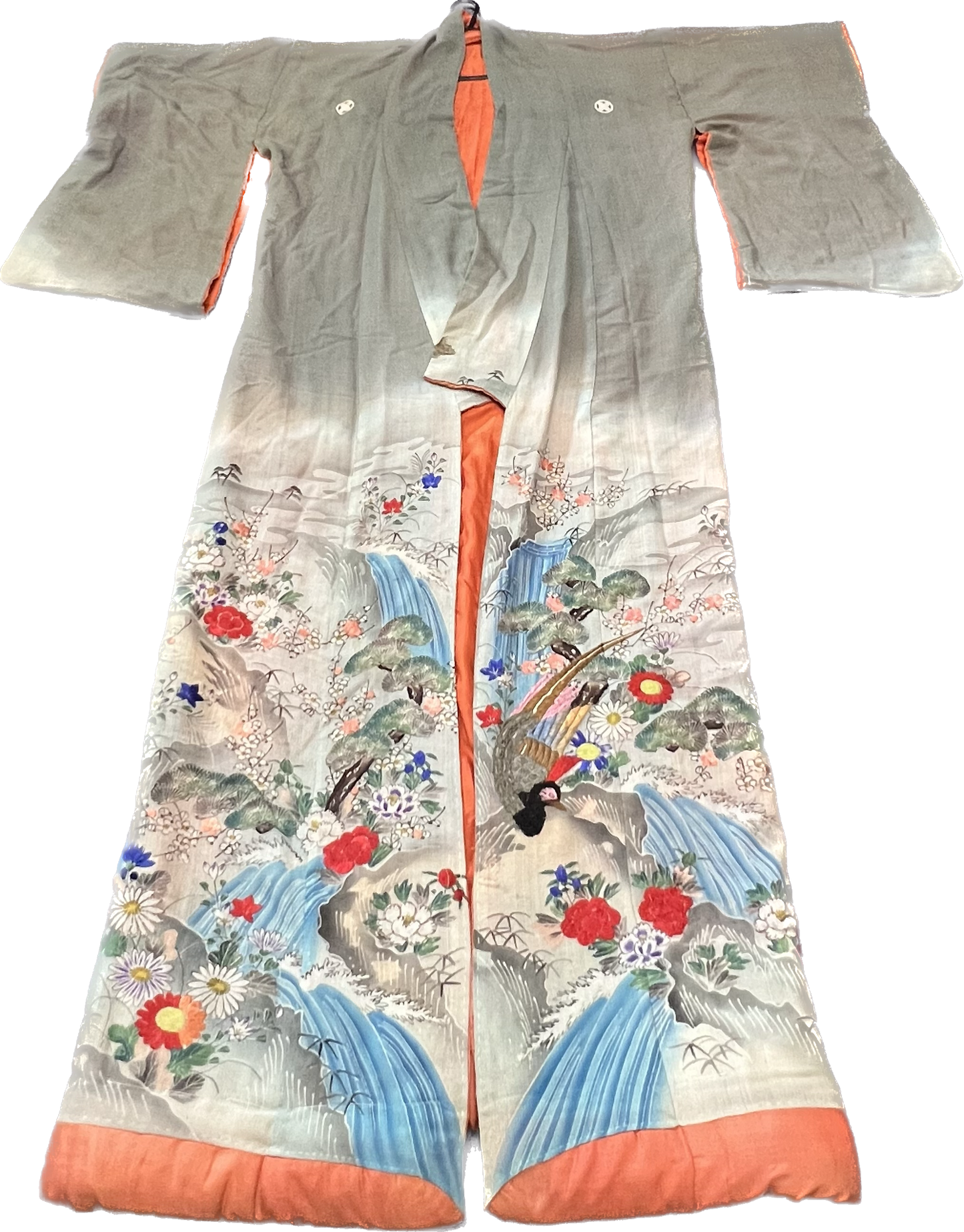 19 世纪末期精美的绉绸小袖风格和服，明治初期至中期