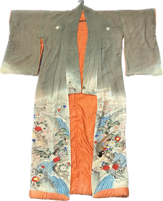 Extraordinary late 19th century chirimen silk crepe kosode style kimono, early to mid Meiji Period