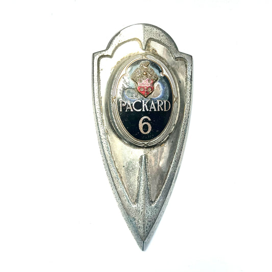 Highly Scarce red and black enamel on chrome Packard Six trunk emblem circa 1920s to 30s, classic luxury car part