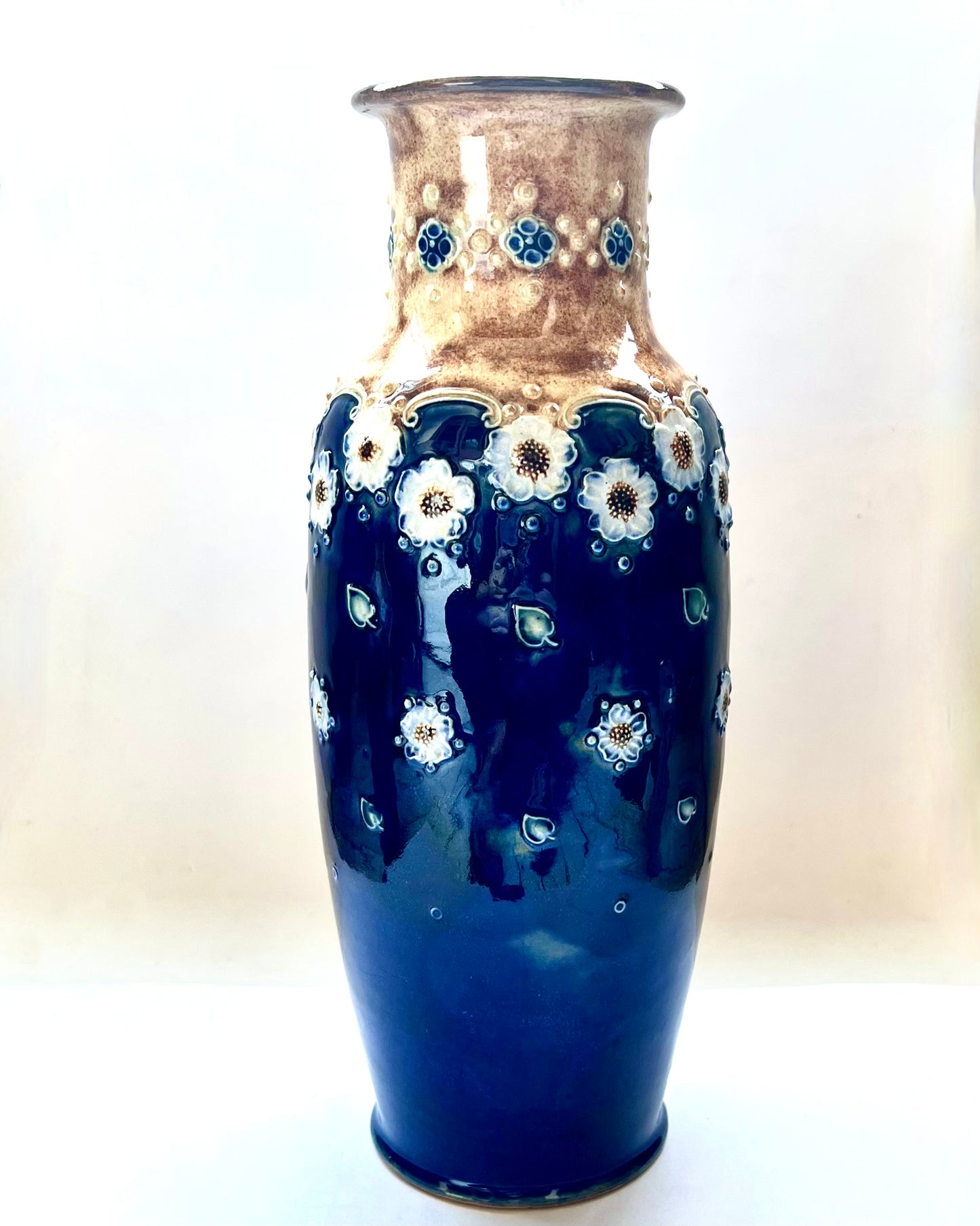 Early 20th century Victorian/Edwardian to Art Nouveau Doulton Lambeth stoneware vases by senior ceramic artist Maud Bowden circa 1900s to 1920s