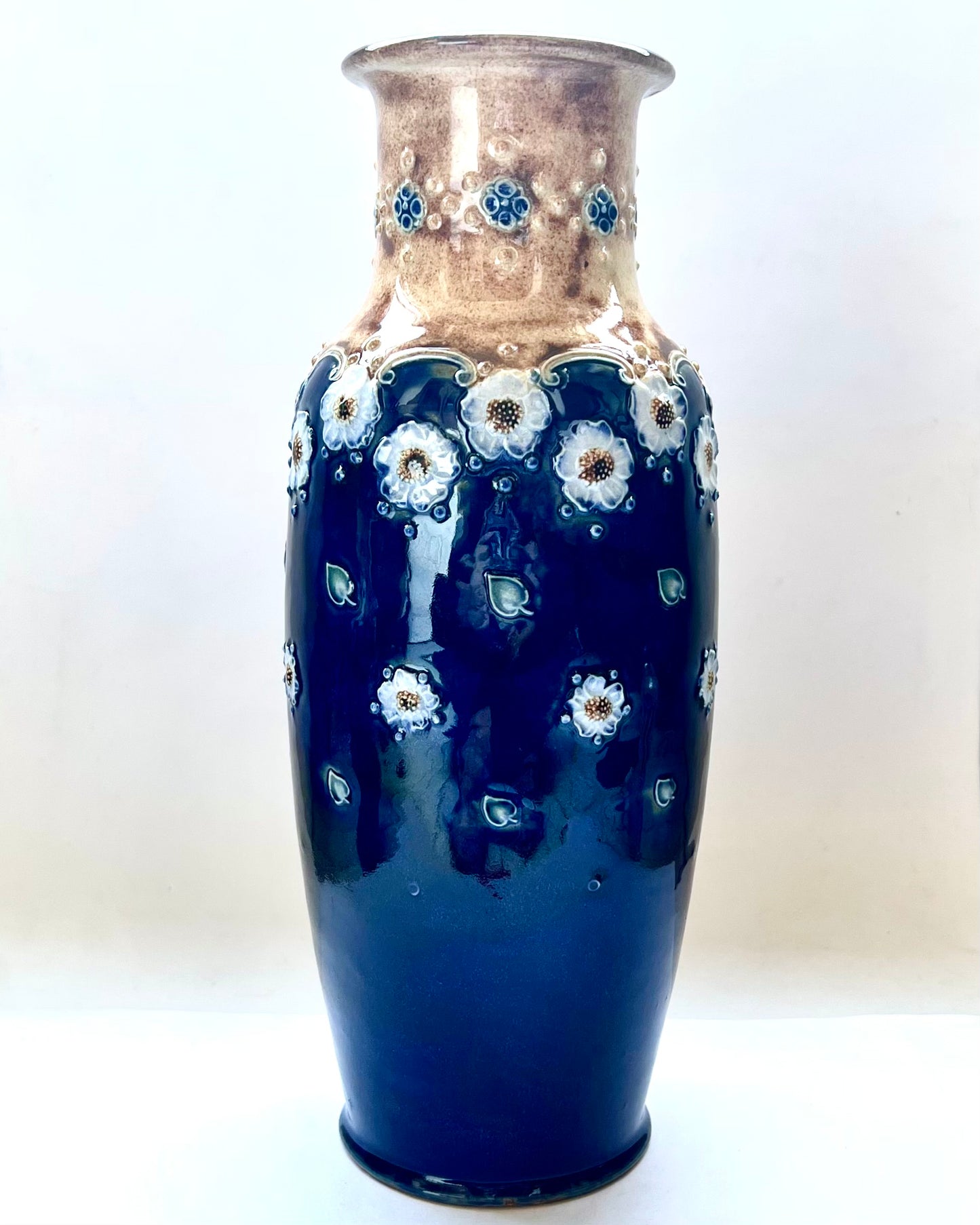 Early 20th century Victorian/Edwardian to Art Nouveau Doulton Lambeth stoneware vases by senior ceramic artist Maud Bowden circa 1900s to 1920s