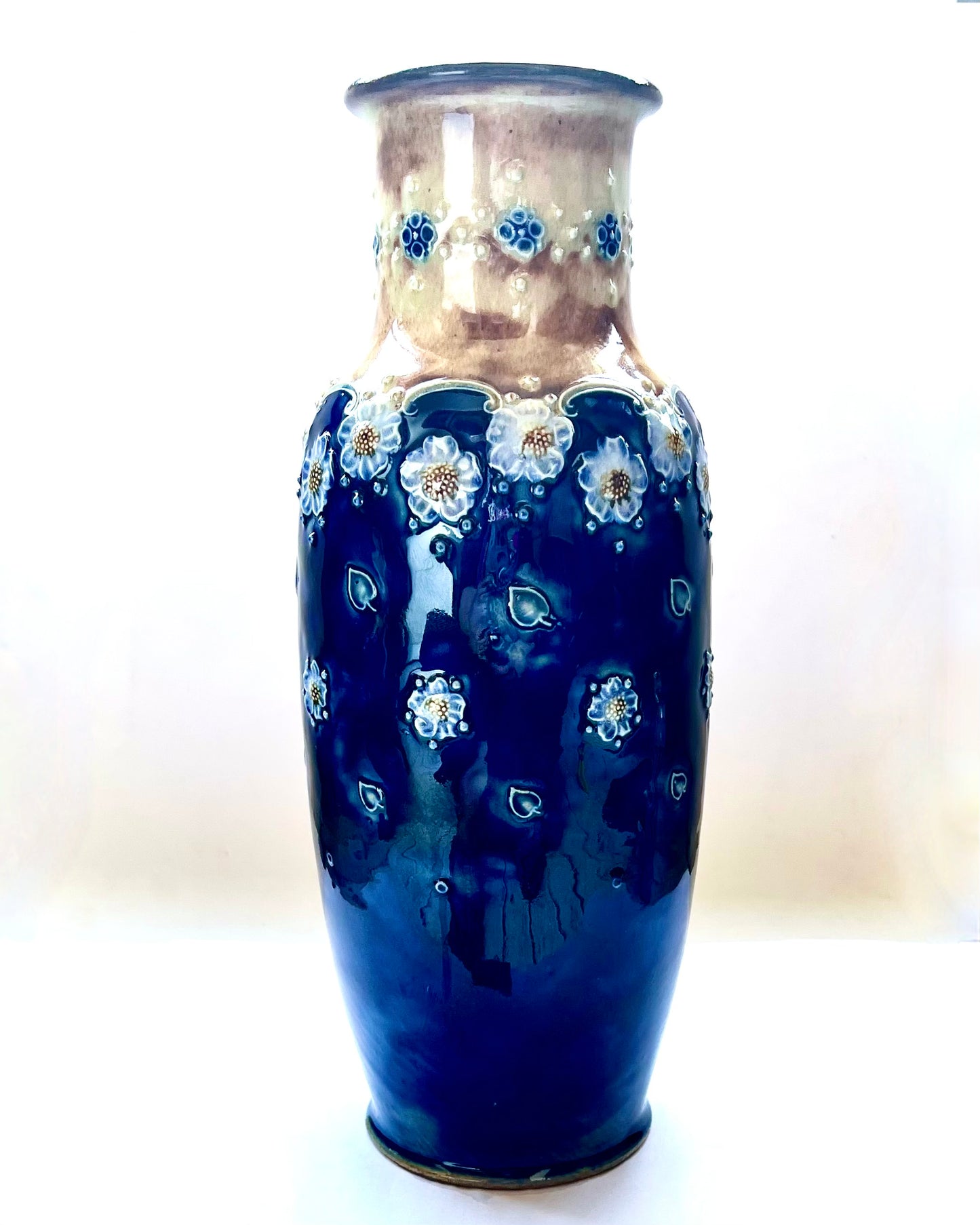 Early 20th century Victorian/Edwardian to Art Nouveau Doulton Lambeth stoneware vases by senior ceramic artist Maud Bowden circa 1900s to 1920s