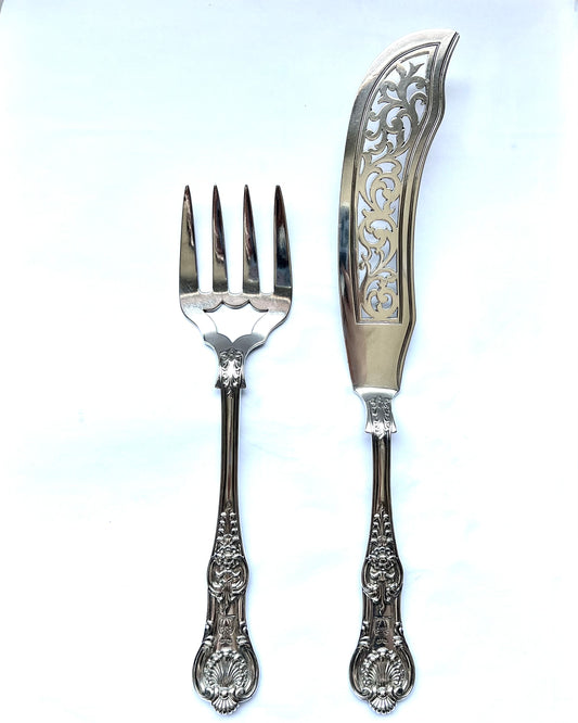 Monumental High Victorian double-struck solid sterling silver fish servers. Elizabeth Eaton, London, 1848