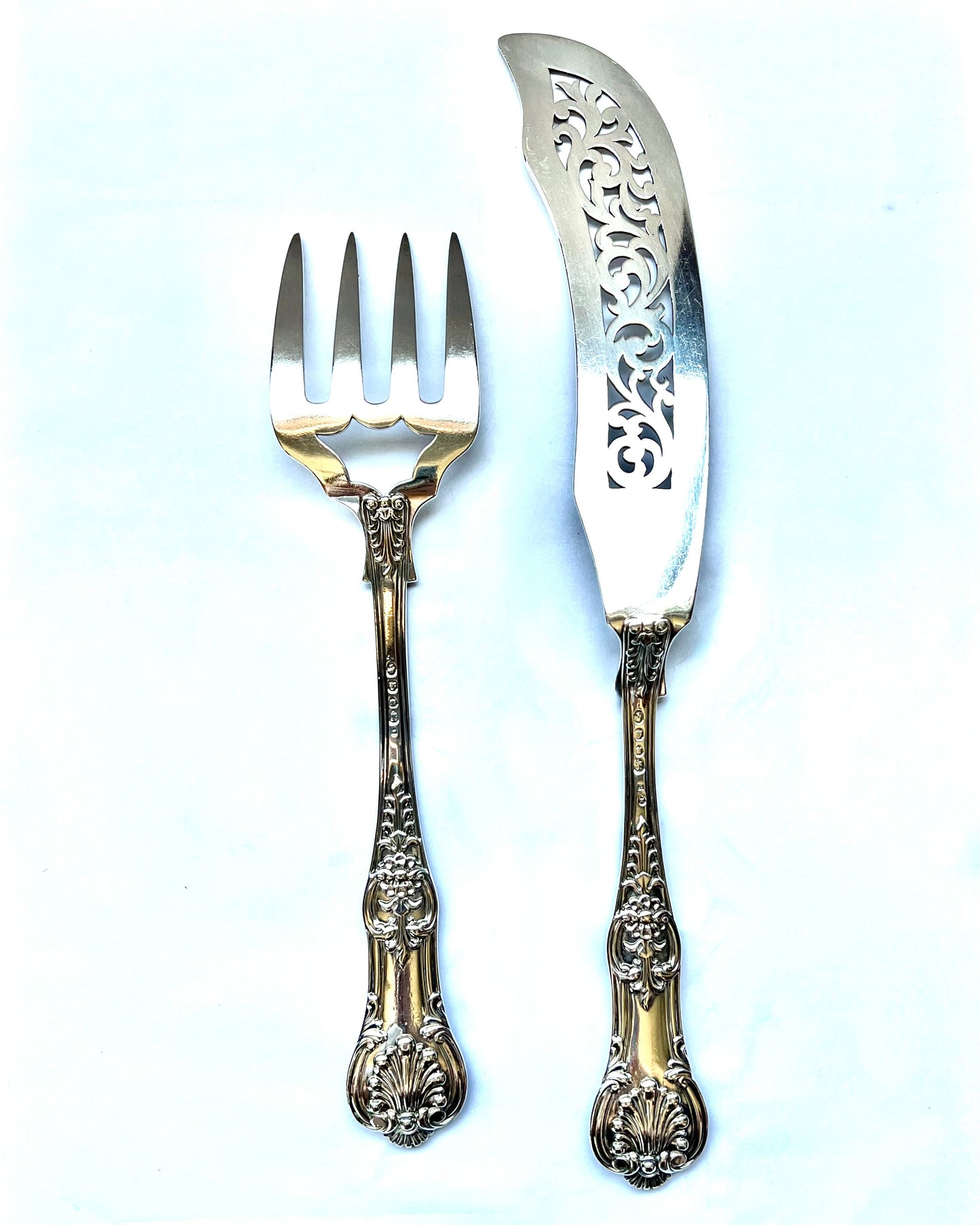 Monumental High Victorian double-struck solid sterling silver fish servers. Elizabeth Eaton, London, 1848