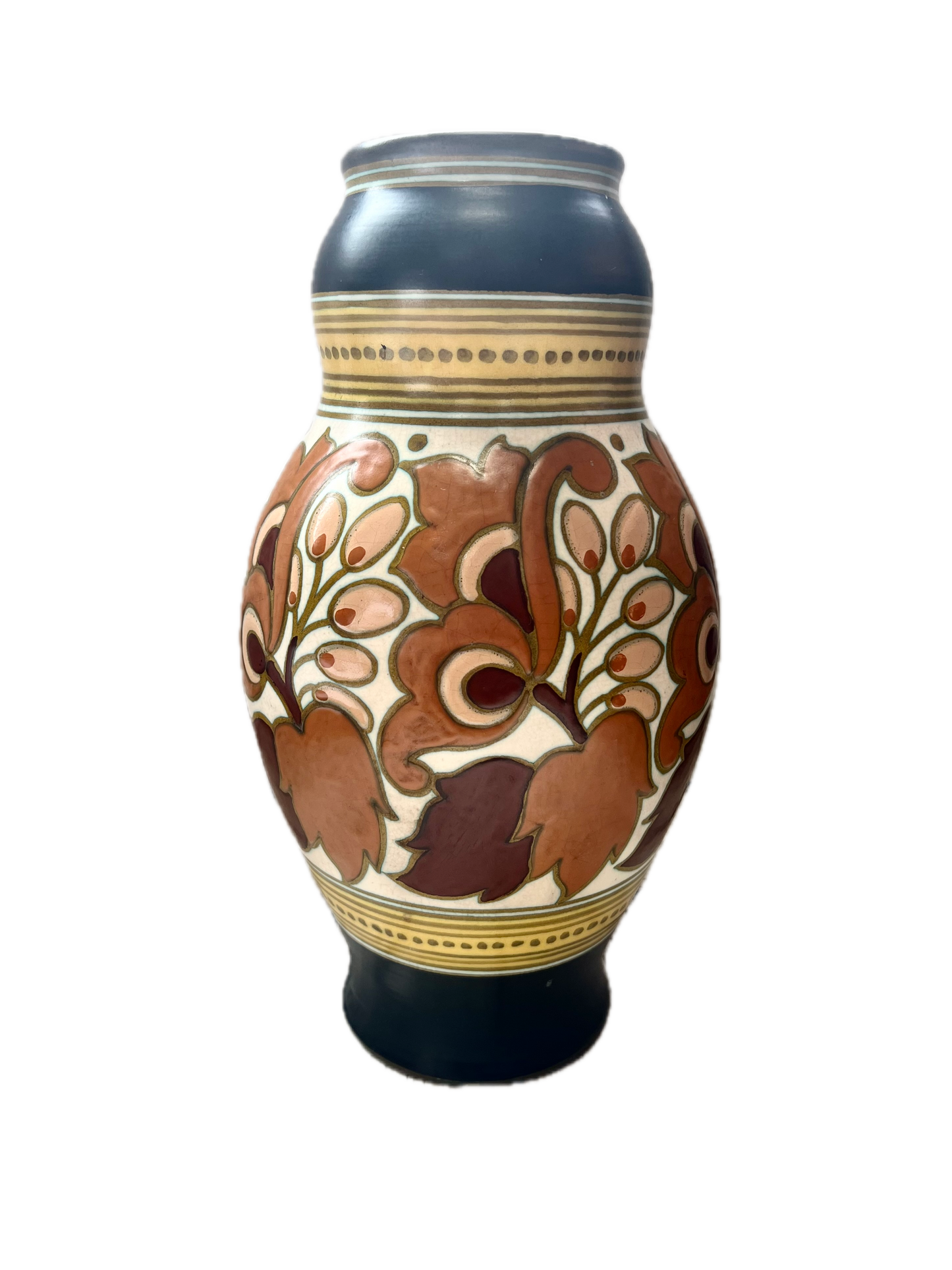 古董 Gouda 荷兰装饰艺术陶器 PZH 花瓶，Assan 图案，约 1927 年