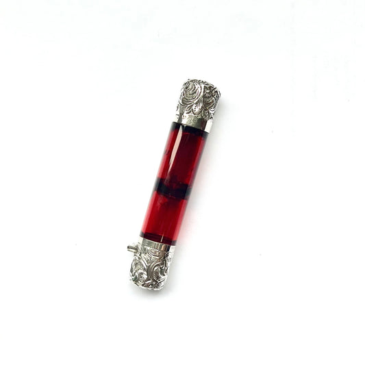 Antique Victorian ruby glass and sterling silver scent bottle, Birmingham 1888, CC May and Sons (Charles May)