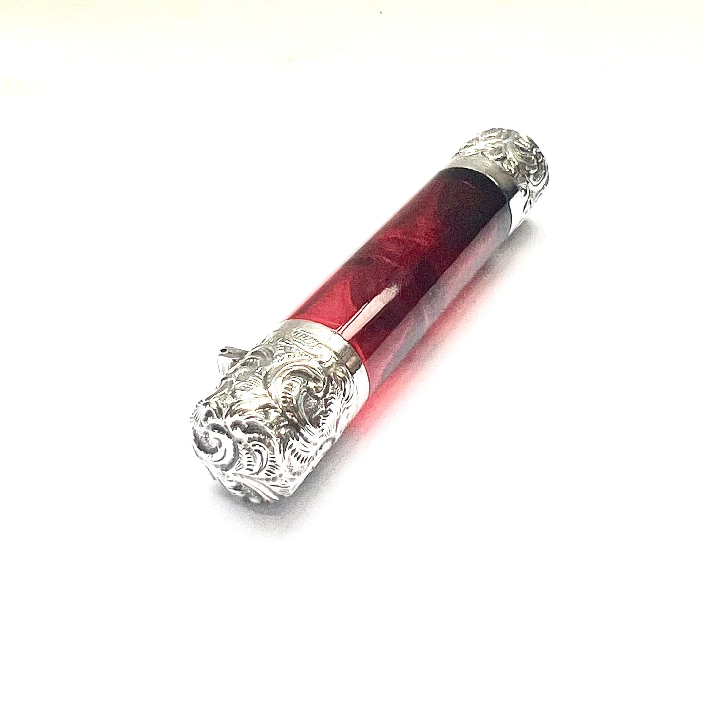 Antique Victorian ruby glass and sterling silver scent bottle, Birmingham 1888, CC May and Sons (Charles May)