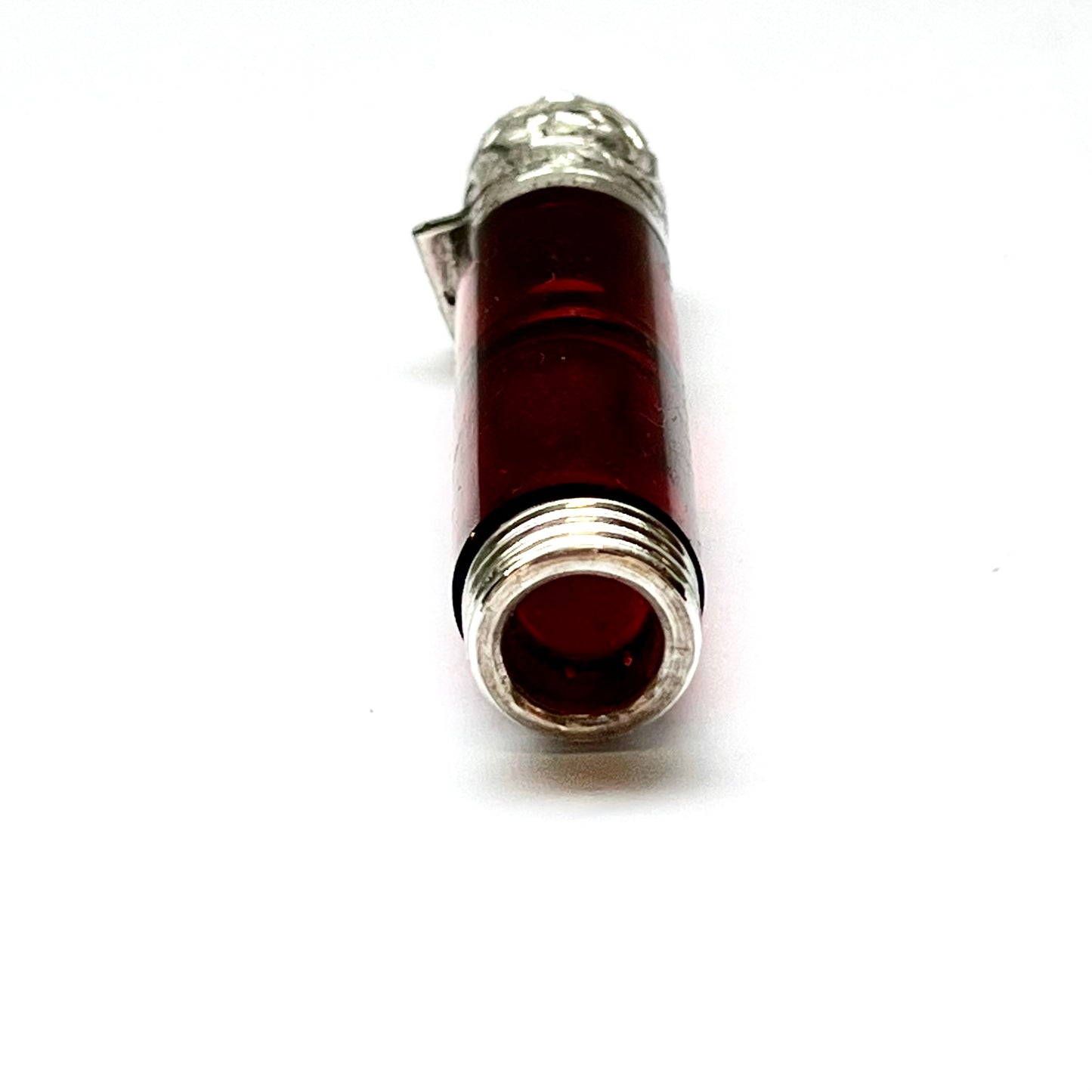 Antique Victorian ruby glass and sterling silver scent bottle, Birmingham 1888, CC May and Sons (Charles May)