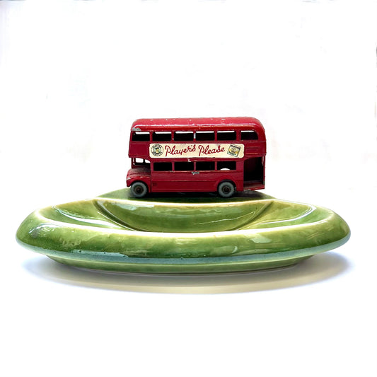 Scarce Vintage Wade of England ceramic ashtray with cast iron London double decker bus, Player's Tobacco, circa 1940s