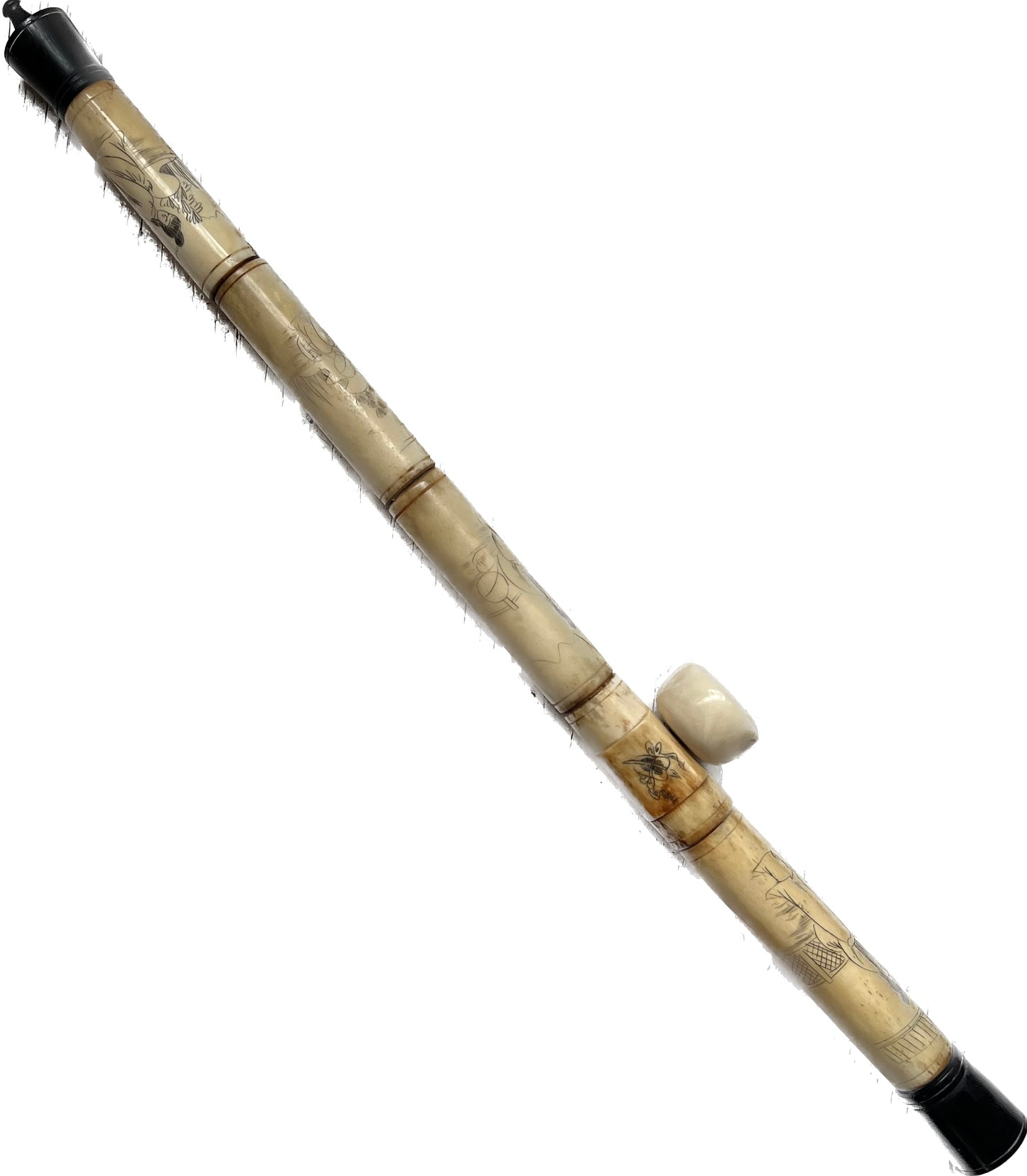 Late Qing, likely late 19th to early 20th century bone handled opium pipe