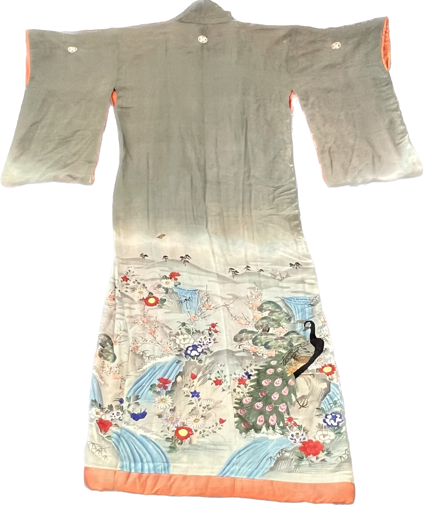 19 世纪末期精美的绉绸小袖风格和服，明治初期至中期