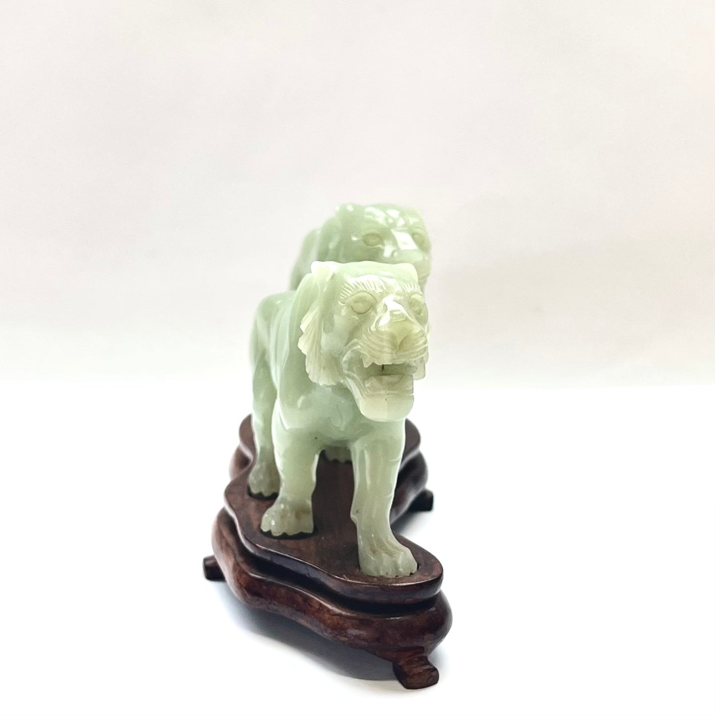 Early to Mid 20th century Celadon Nephrite Jade Statuette of Two Tigers