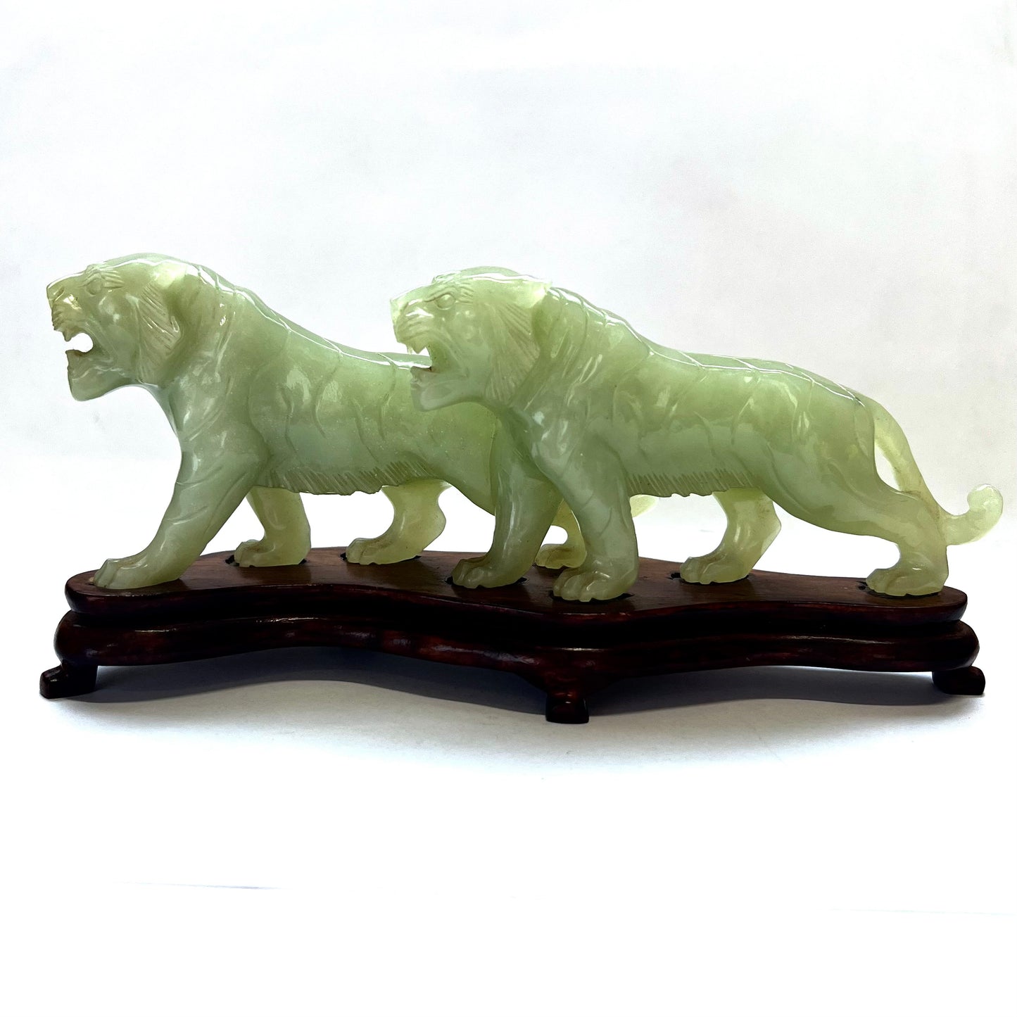 Early to Mid 20th century Celadon Nephrite Jade Statuette of Two Tigers